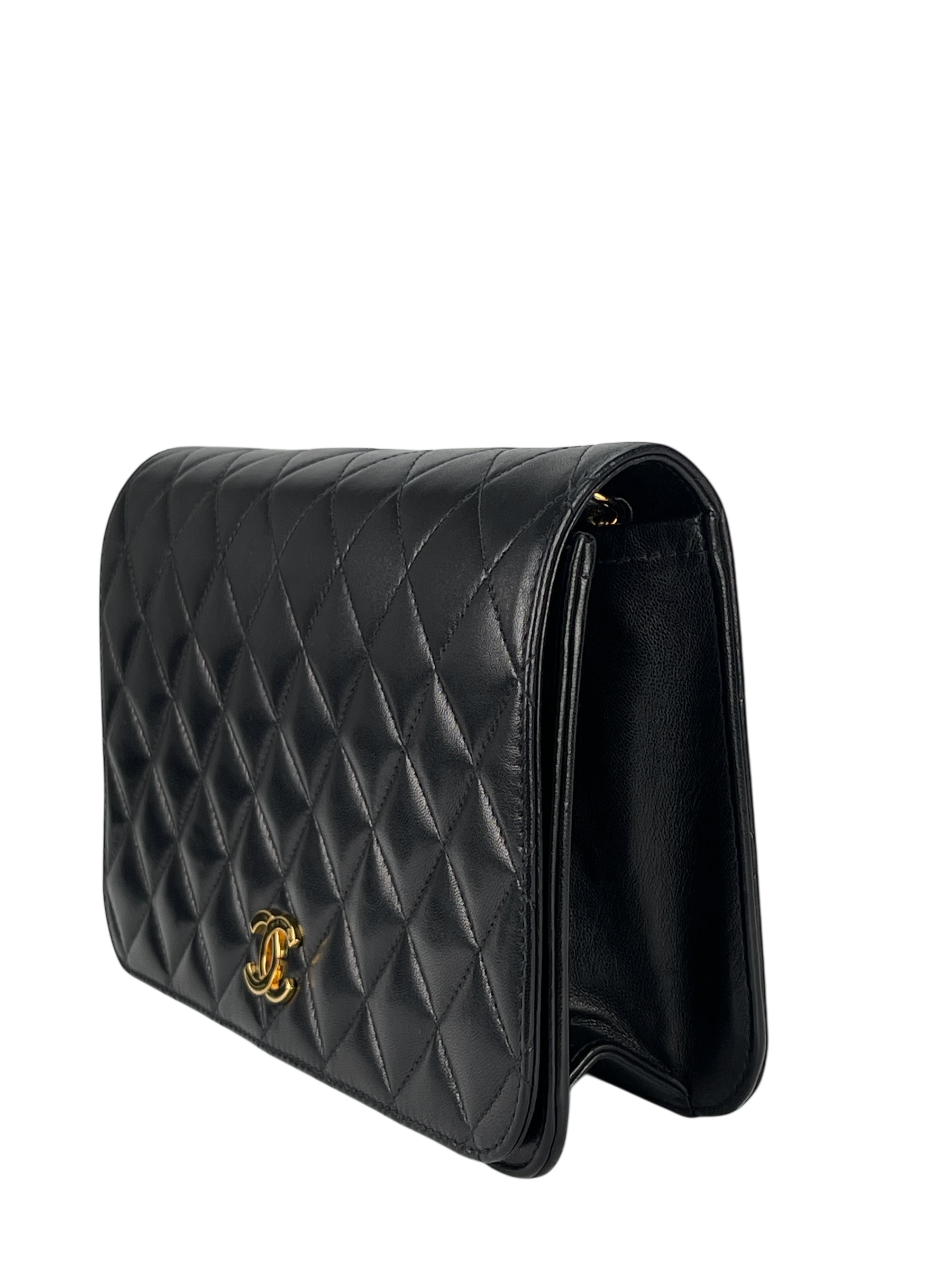 CHANEL - Black Lambskin Turn Lock Full flap Chain Shoulder Bag