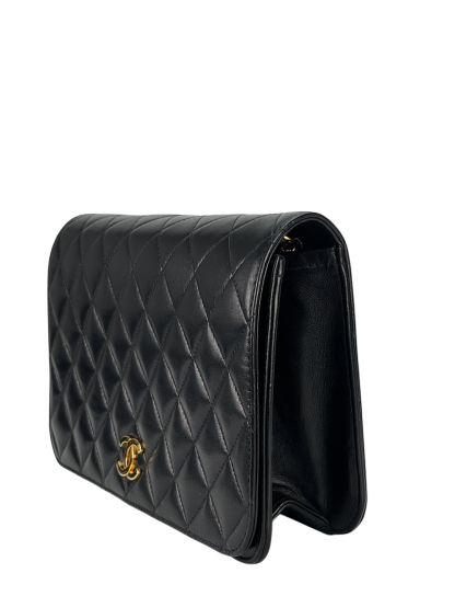 CHANEL - Black Lambskin Turn Lock Full flap Chain Shoulder Bag