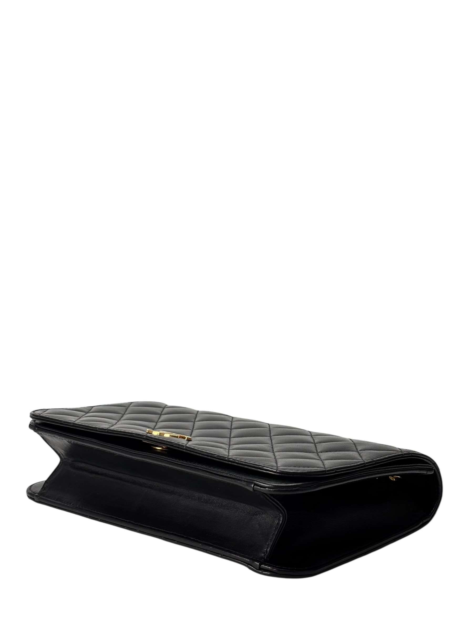 CHANEL - Black Lambskin Turn Lock Full flap Chain Shoulder Bag