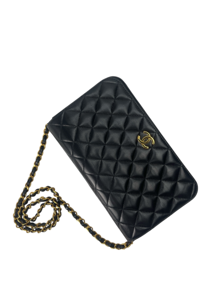 CHANEL - Black Lambskin Turn Lock Full flap Chain Shoulder Bag