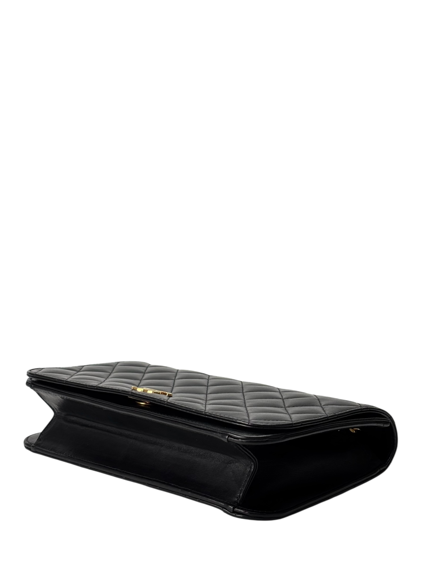 CHANEL - Black Lambskin Turn Lock Full flap Chain Shoulder Bag