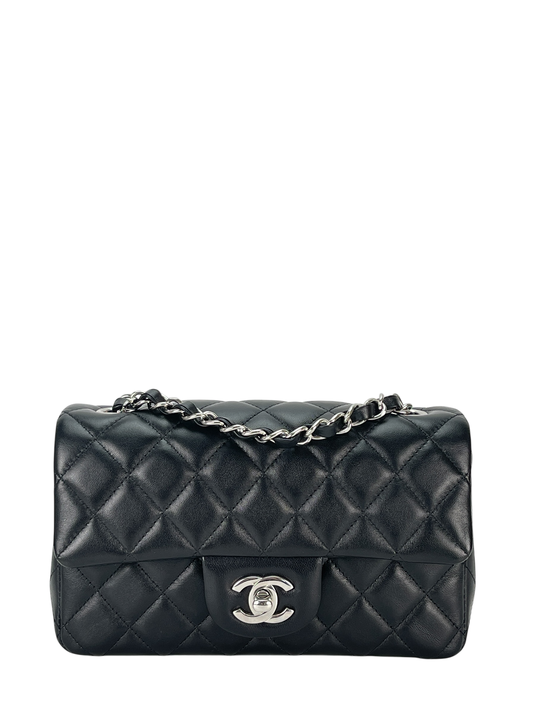 CHANEL - Mini Matlasse 20 Lambskin Single Flap Chain Bag Black Palladium Hardware