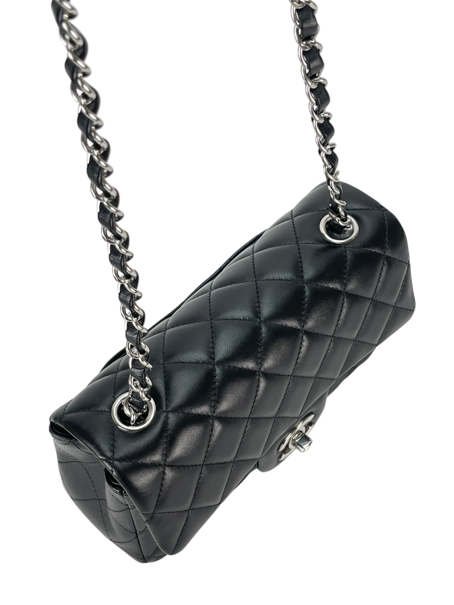 CHANEL - Mini Matlasse 20 Lambskin Single Flap Chain Bag Black Palladium Hardware