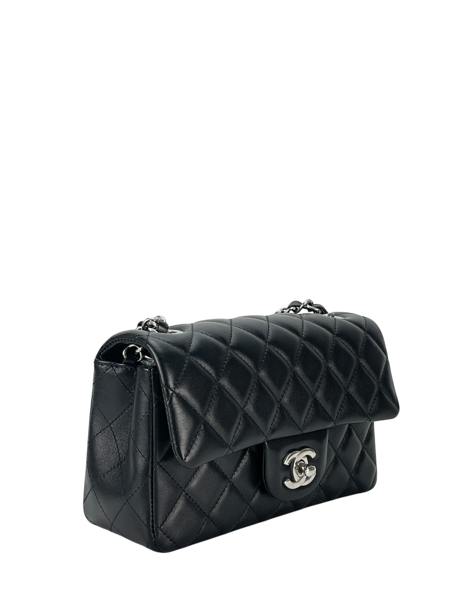CHANEL - Mini Matlasse 20 Lambskin Single Flap Chain Bag Black Palladium Hardware