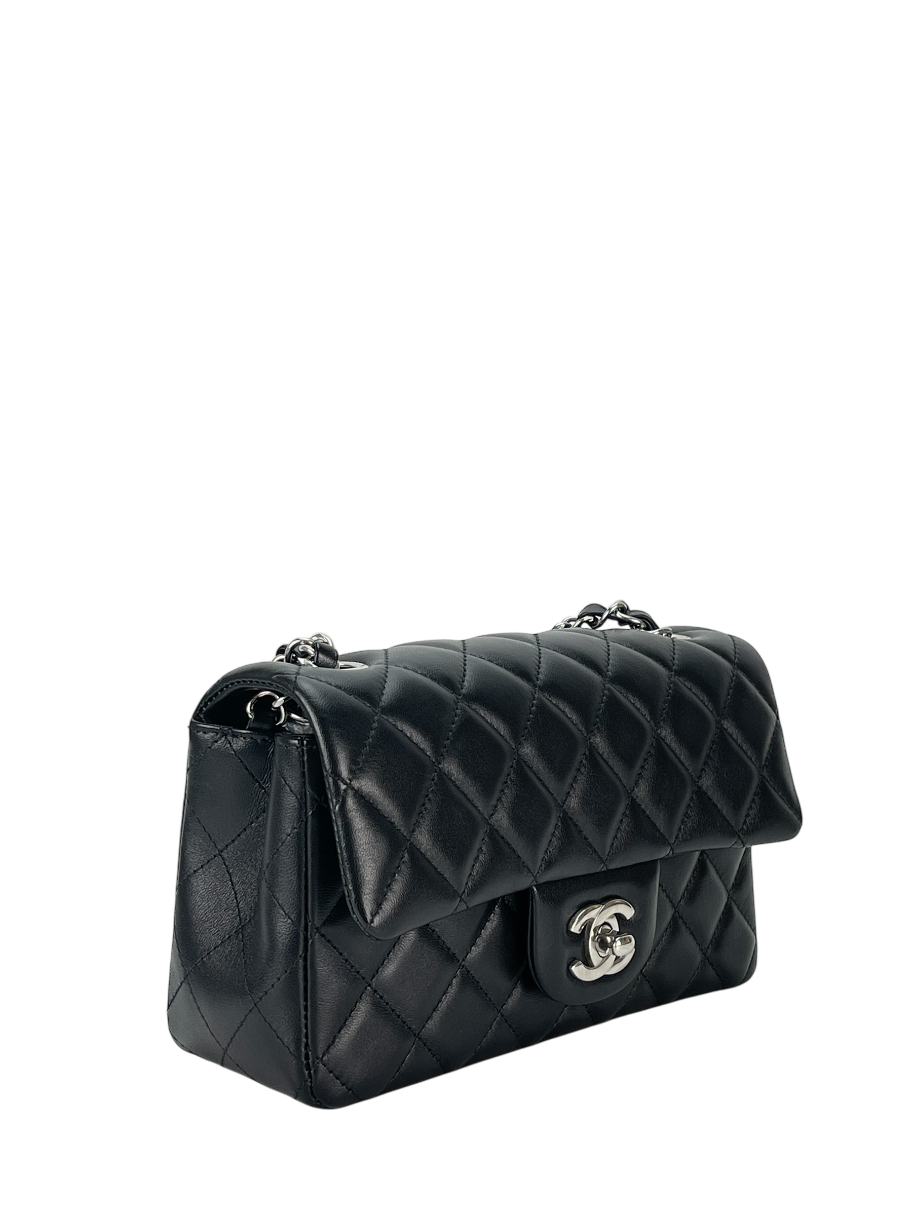 CHANEL - Mini Matlasse 20 Lambskin Single Flap Chain Bag Black Palladium Hardware