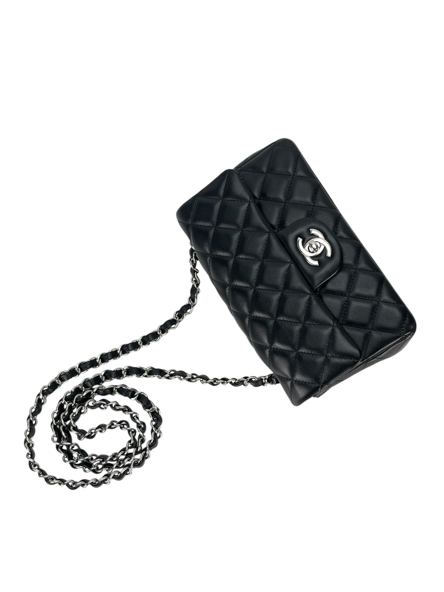 CHANEL - Mini Matlasse 20 Lambskin Single Flap Chain Bag Black Palladium Hardware