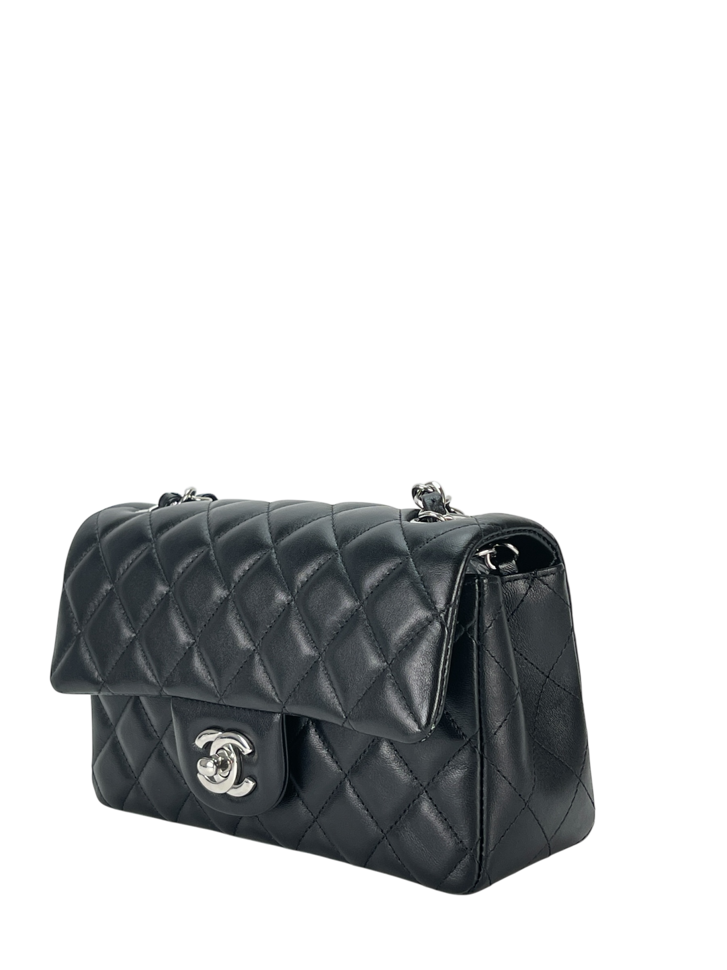 CHANEL - Mini Matlasse 20 Lambskin Single Flap Chain Bag Black Palladium Hardware