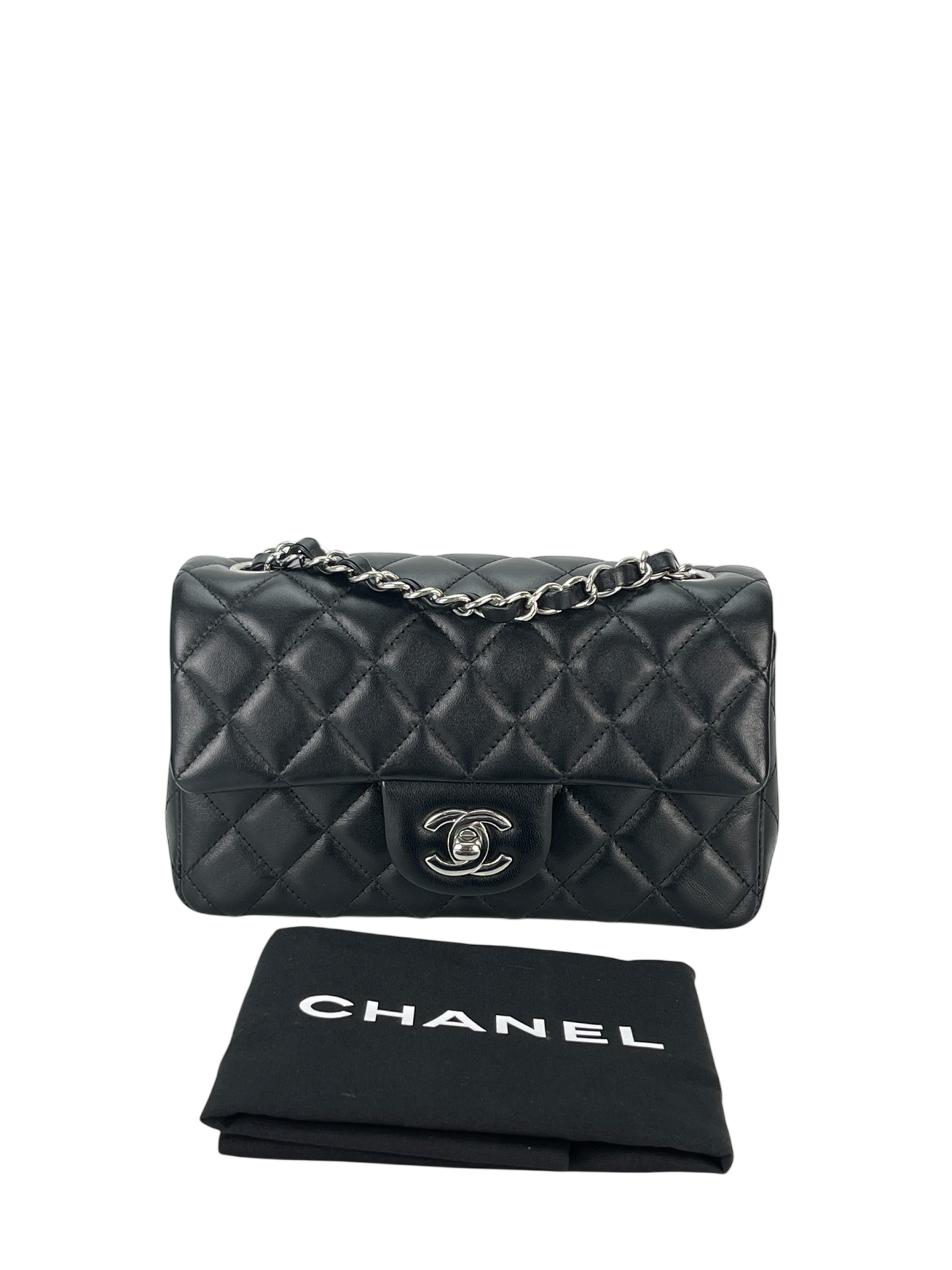 CHANEL - Mini Matlasse 20 Lambskin Single Flap Chain Bag Black Palladium Hardware