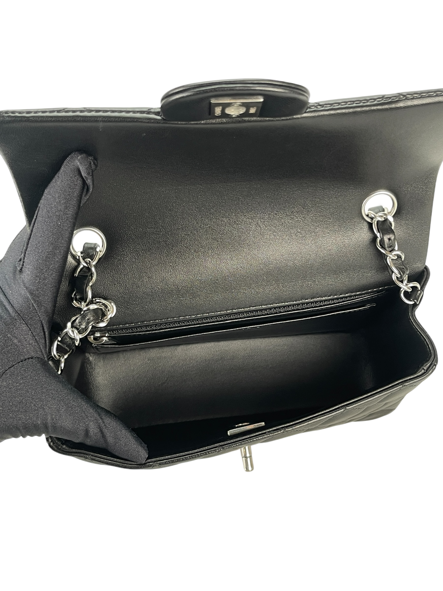 CHANEL - Mini Matlasse 20 Lambskin Single Flap Chain Bag Black Palladium Hardware
