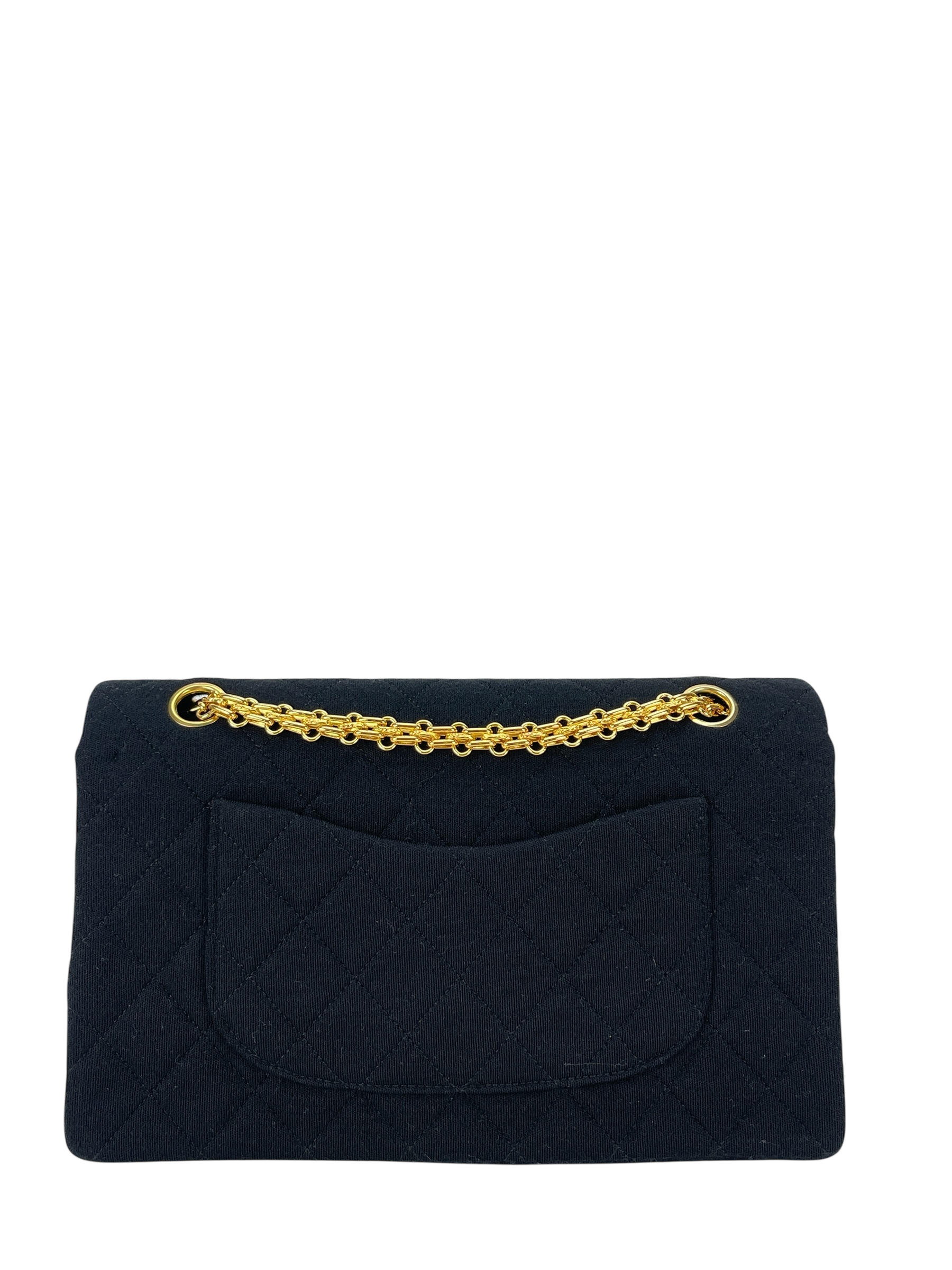 CHANEL - Medium Classic Double Flap Bag Black Cotton Gold Hardware (CF25)