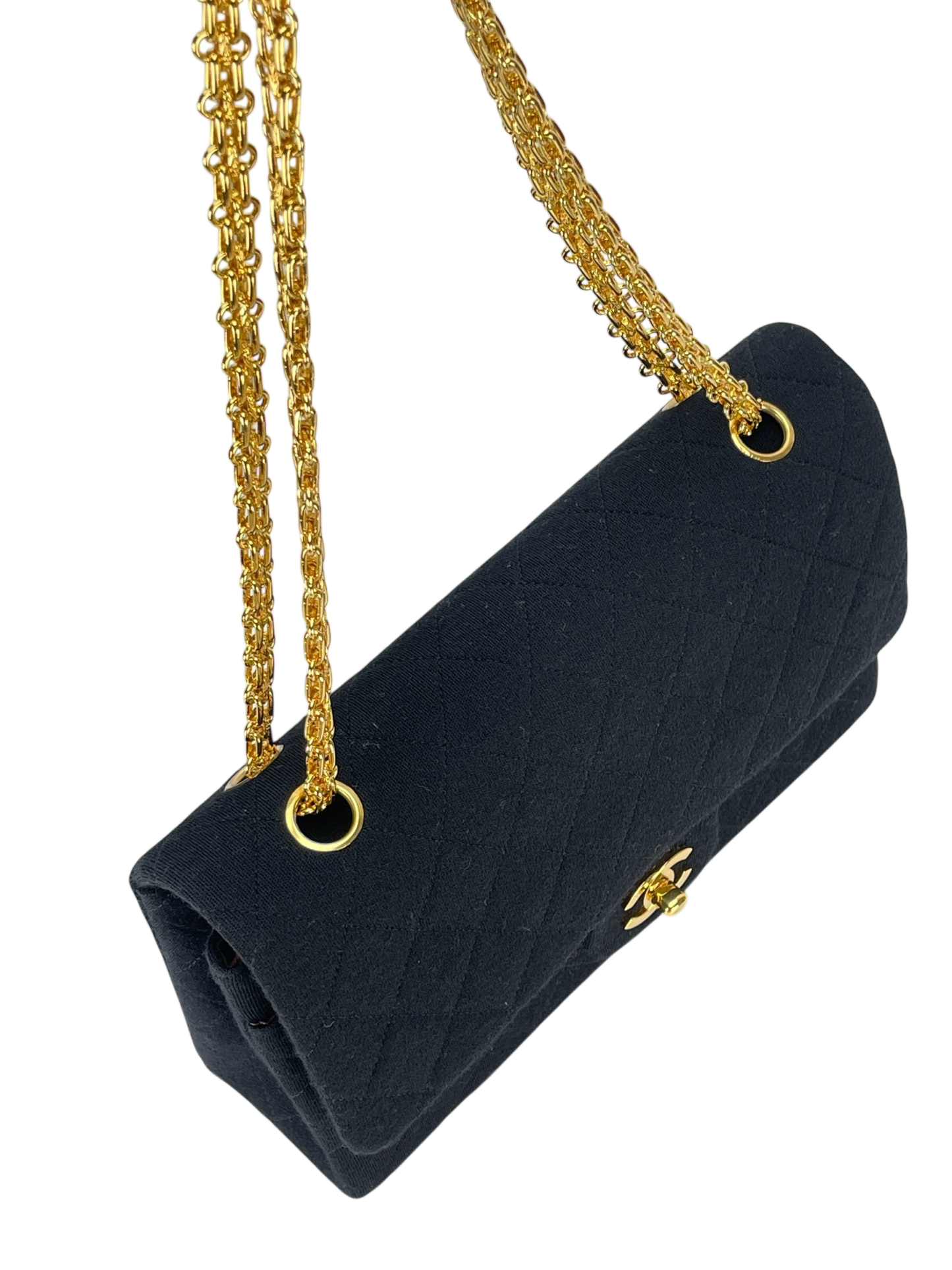 CHANEL - Medium Classic Double Flap Bag Black Cotton Gold Hardware (CF25)
