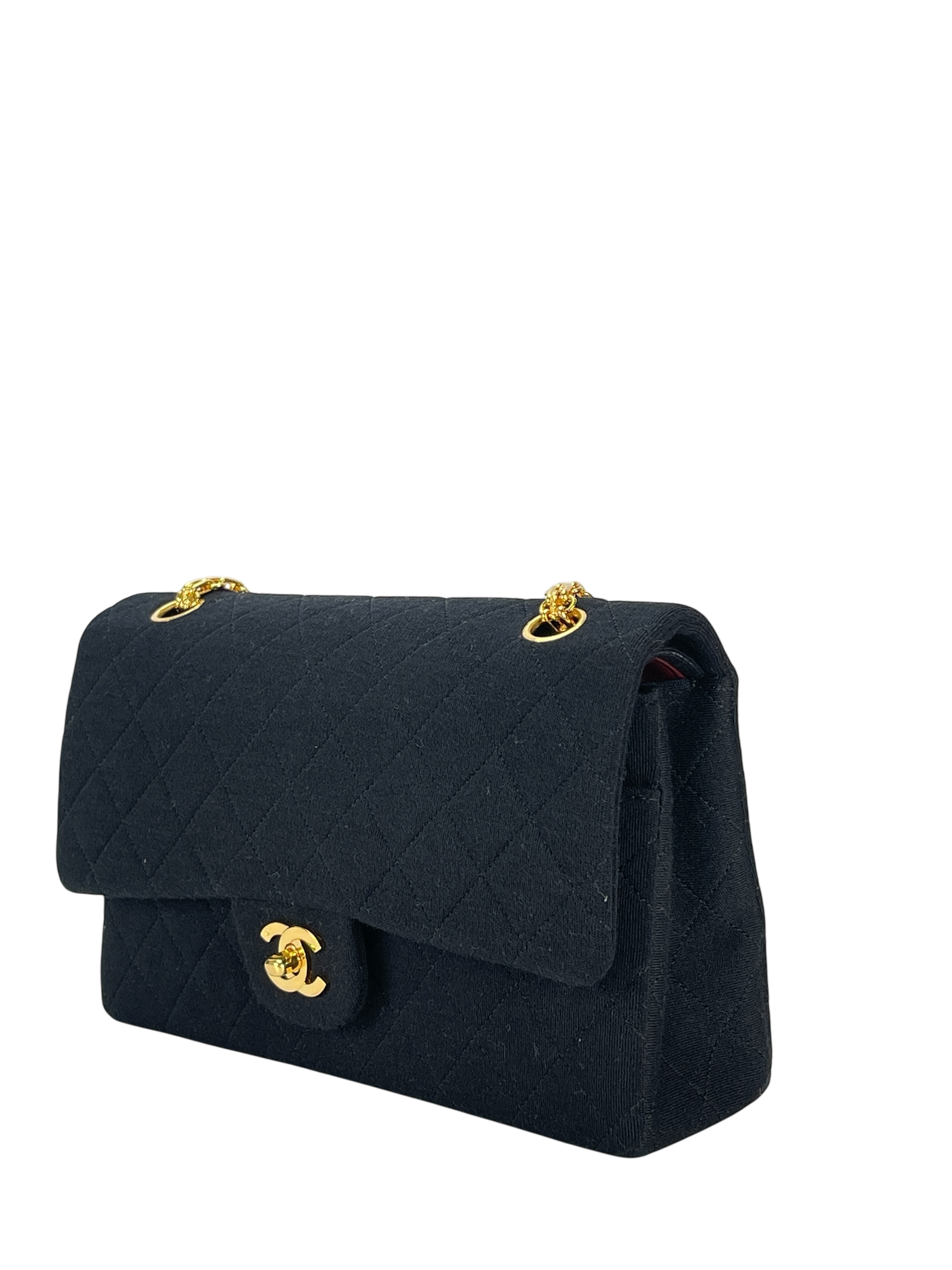 CHANEL - Medium Classic Double Flap Bag Black Cotton Gold Hardware (CF25)
