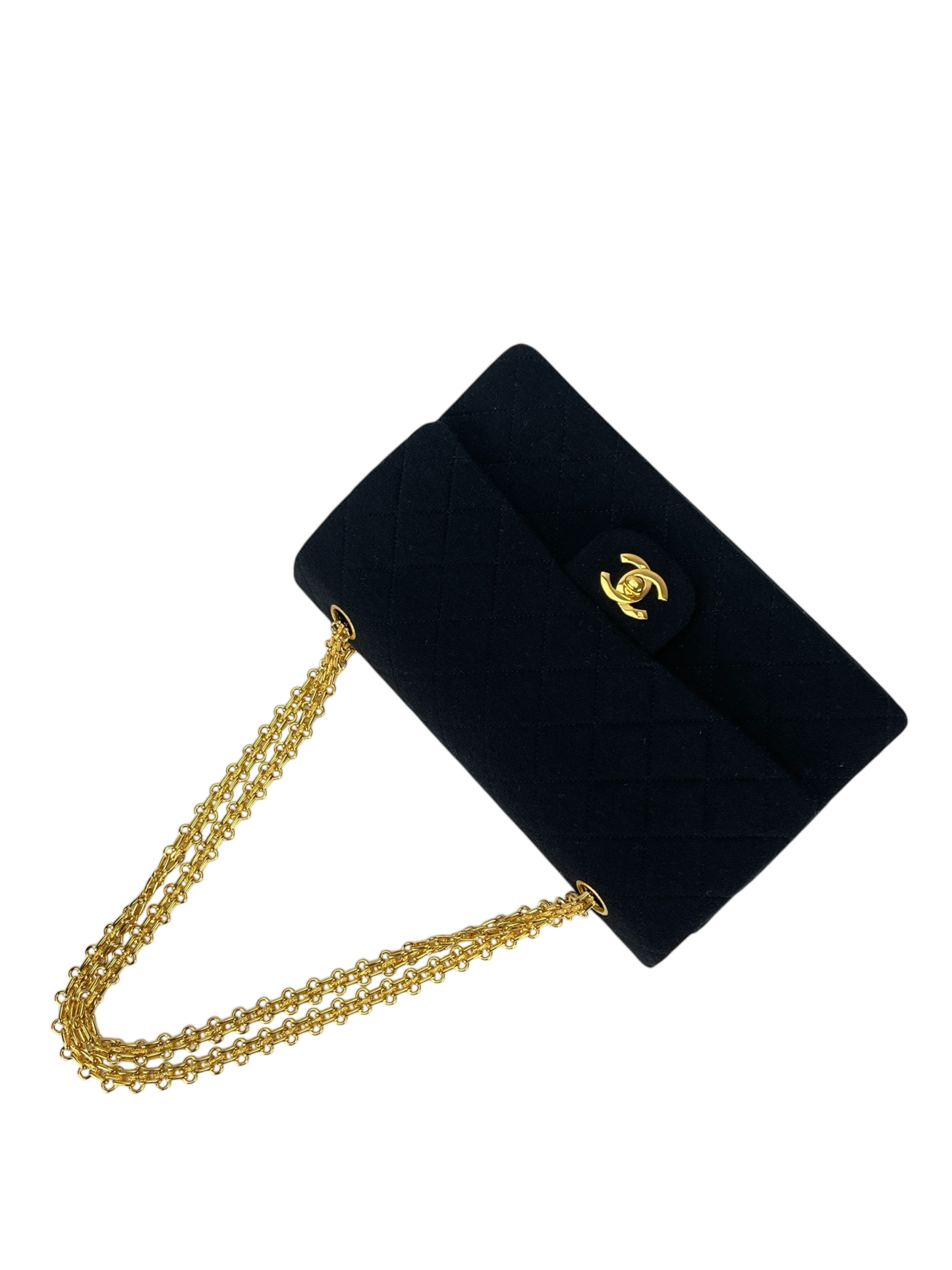 CHANEL - Medium Classic Double Flap Bag Black Cotton Gold Hardware (CF25)