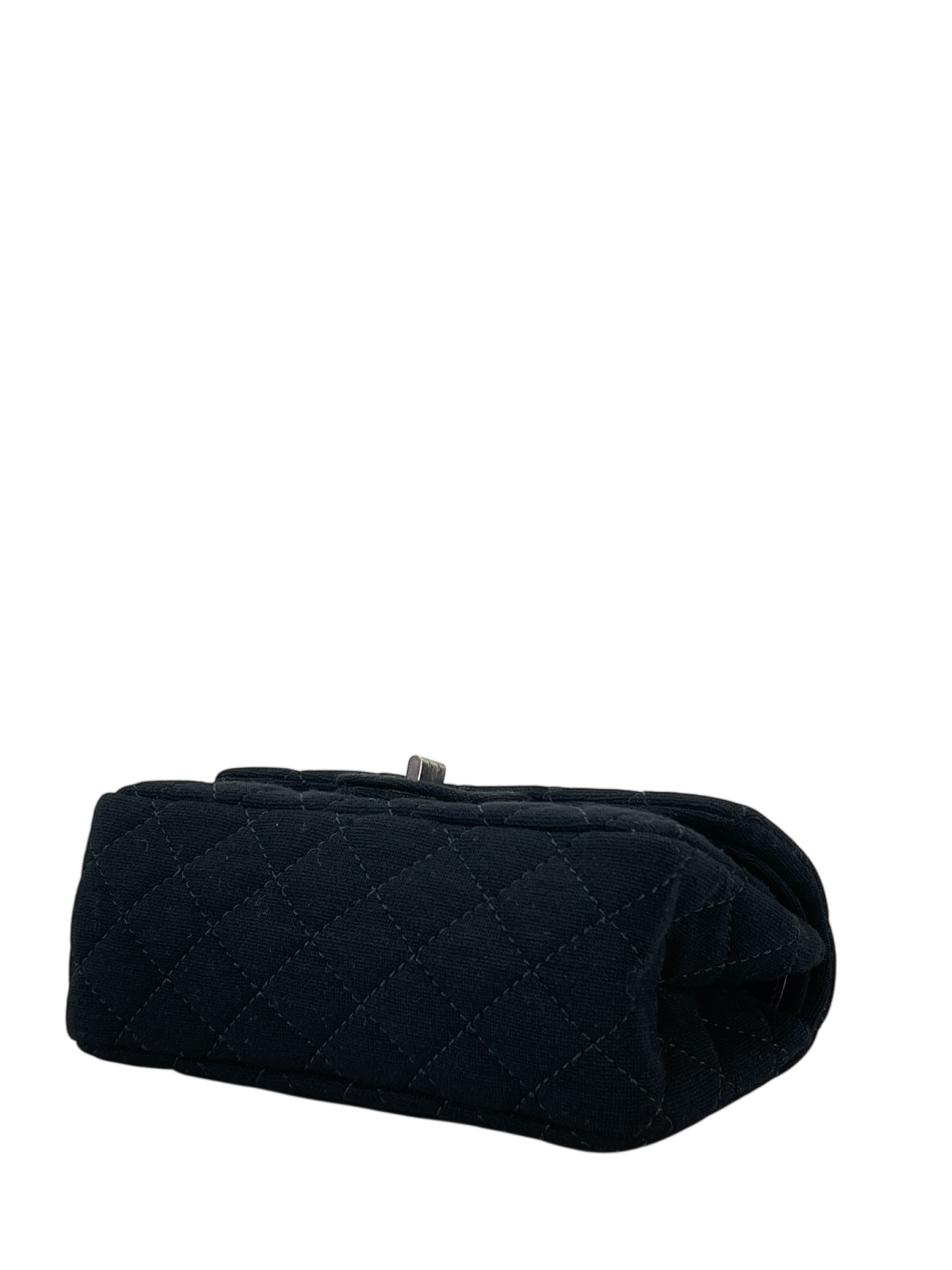 CHANEL - Mini Black Cotton 2.55 Matelasse Double Flap Chain Bag Silver Hardware