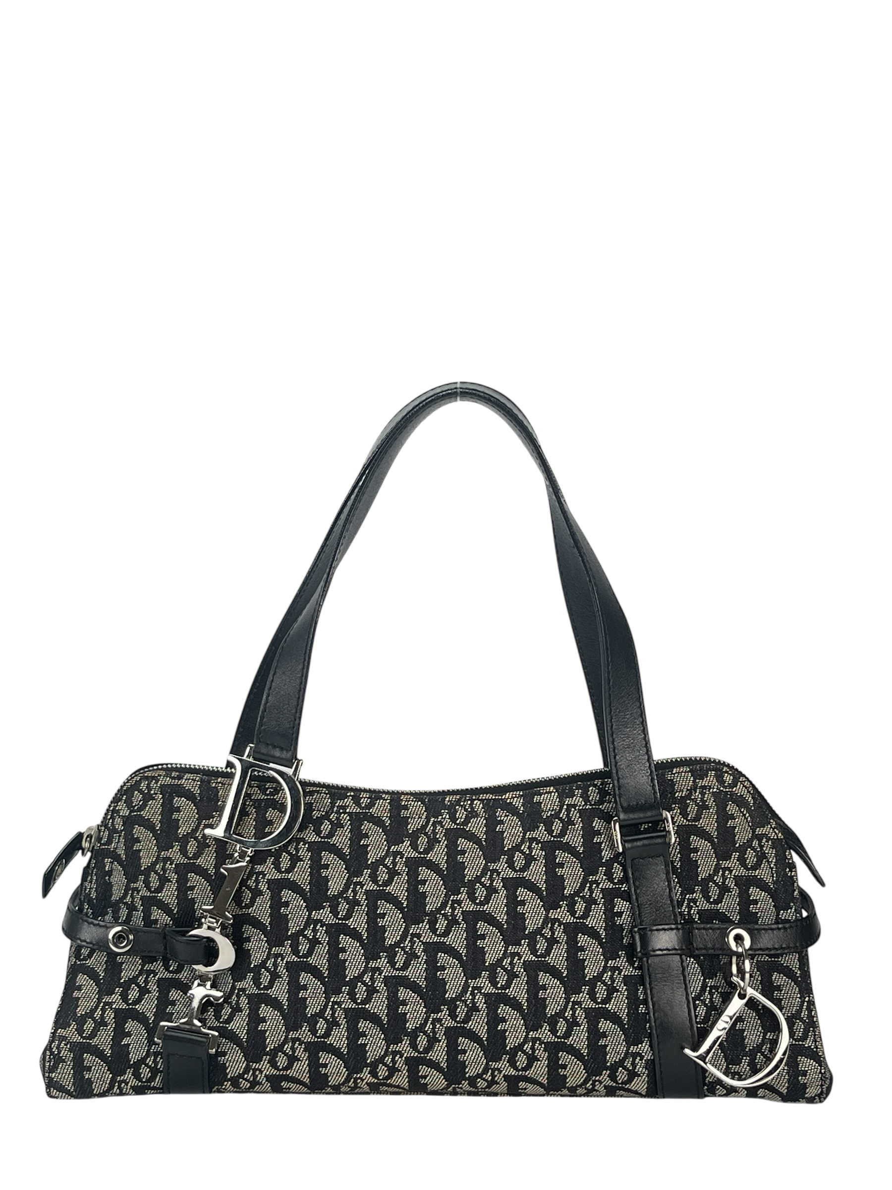 CHRISTIAN DIOR -  Black Canvas Trotter Leather Shoulder Bag