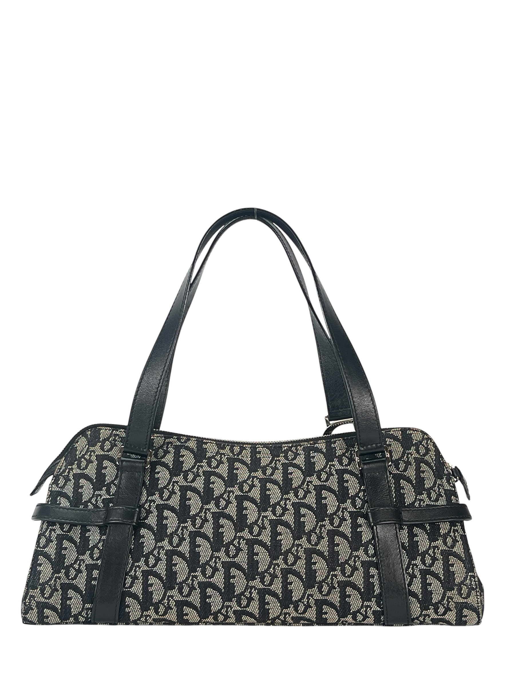 CHRISTIAN DIOR -  Black Canvas Trotter Leather Shoulder Bag