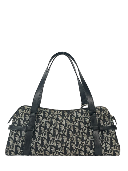 CHRISTIAN DIOR -  Black Canvas Trotter Leather Shoulder Bag