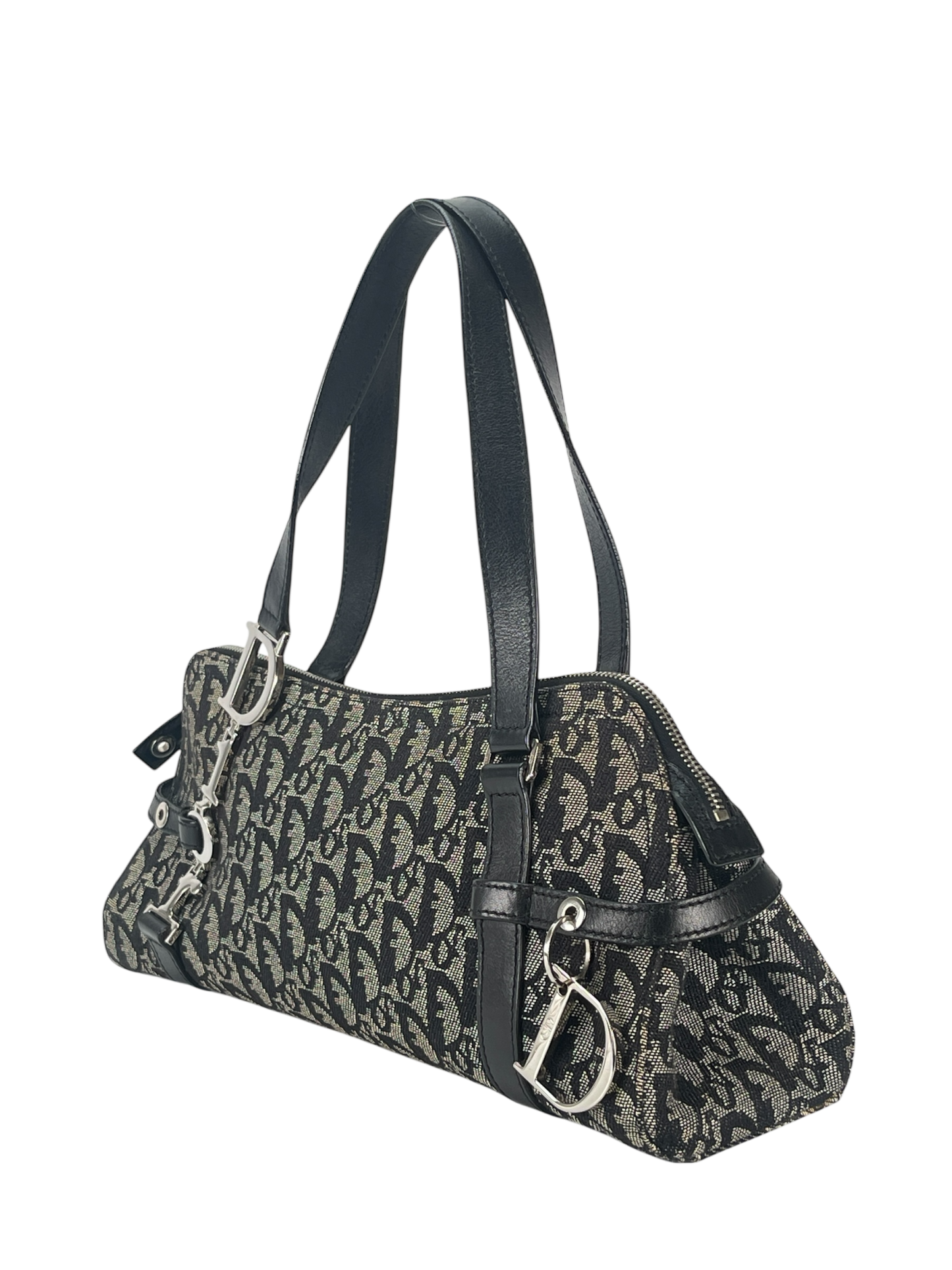 CHRISTIAN DIOR - Black Canvas Trotter Leather Shoulder Bag