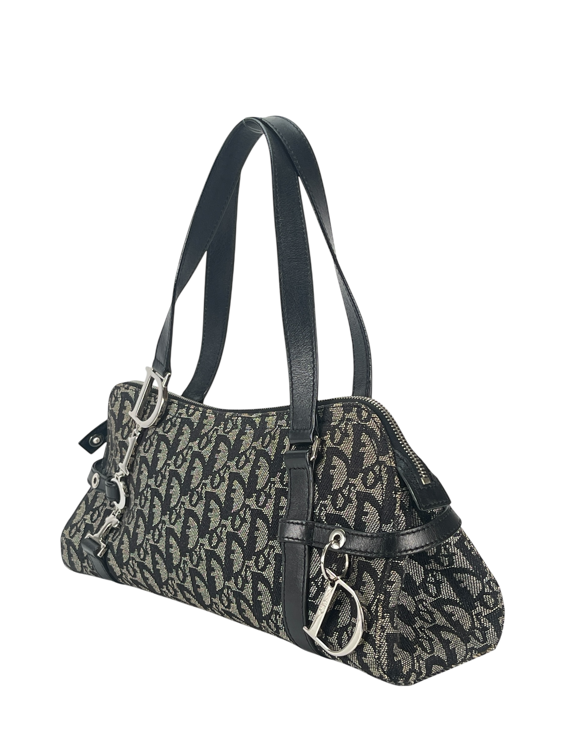 CHRISTIAN DIOR - Black Canvas Trotter Leather Shoulder Bag