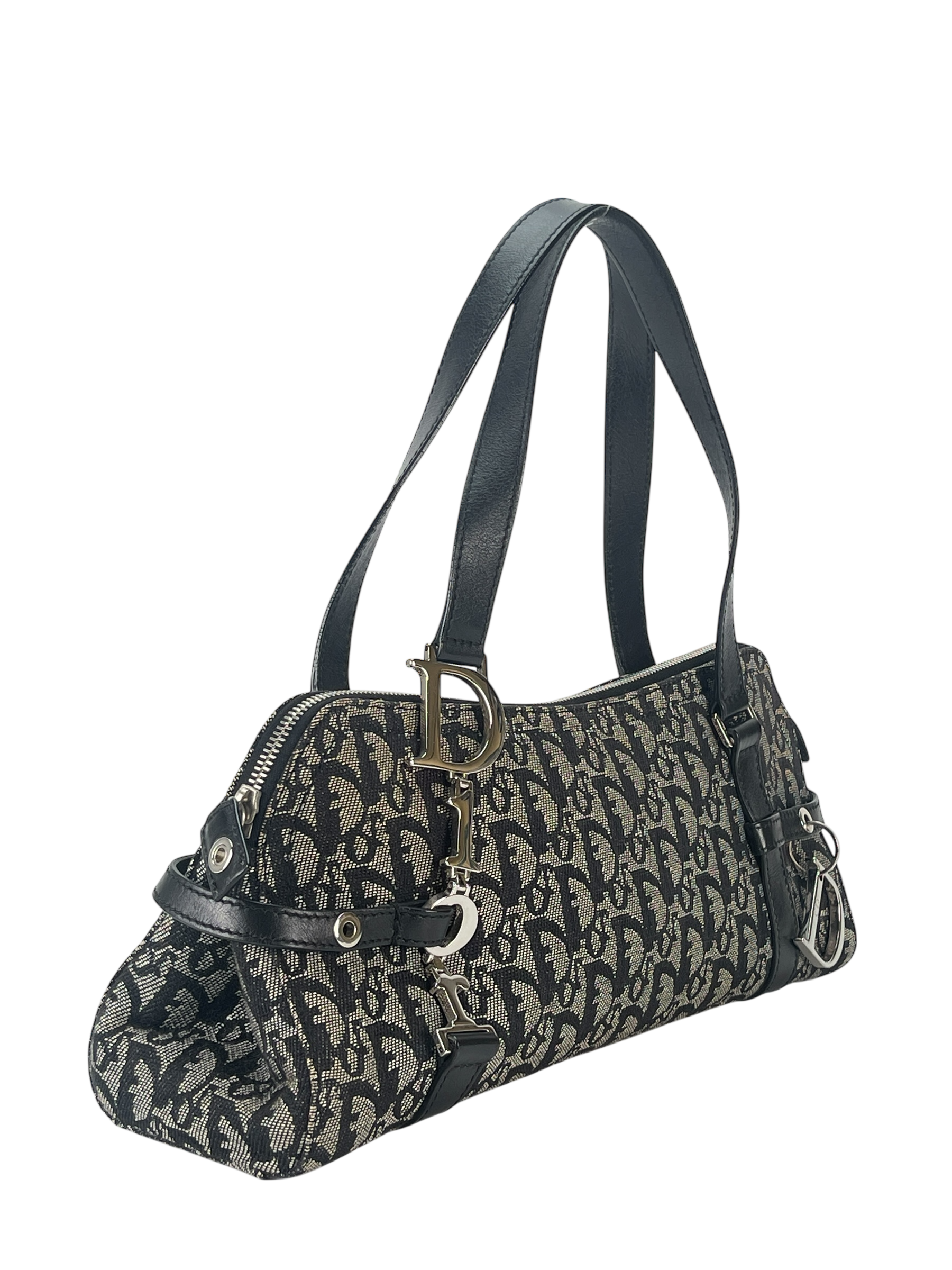 CHRISTIAN DIOR - Black Canvas Trotter Leather Shoulder Bag