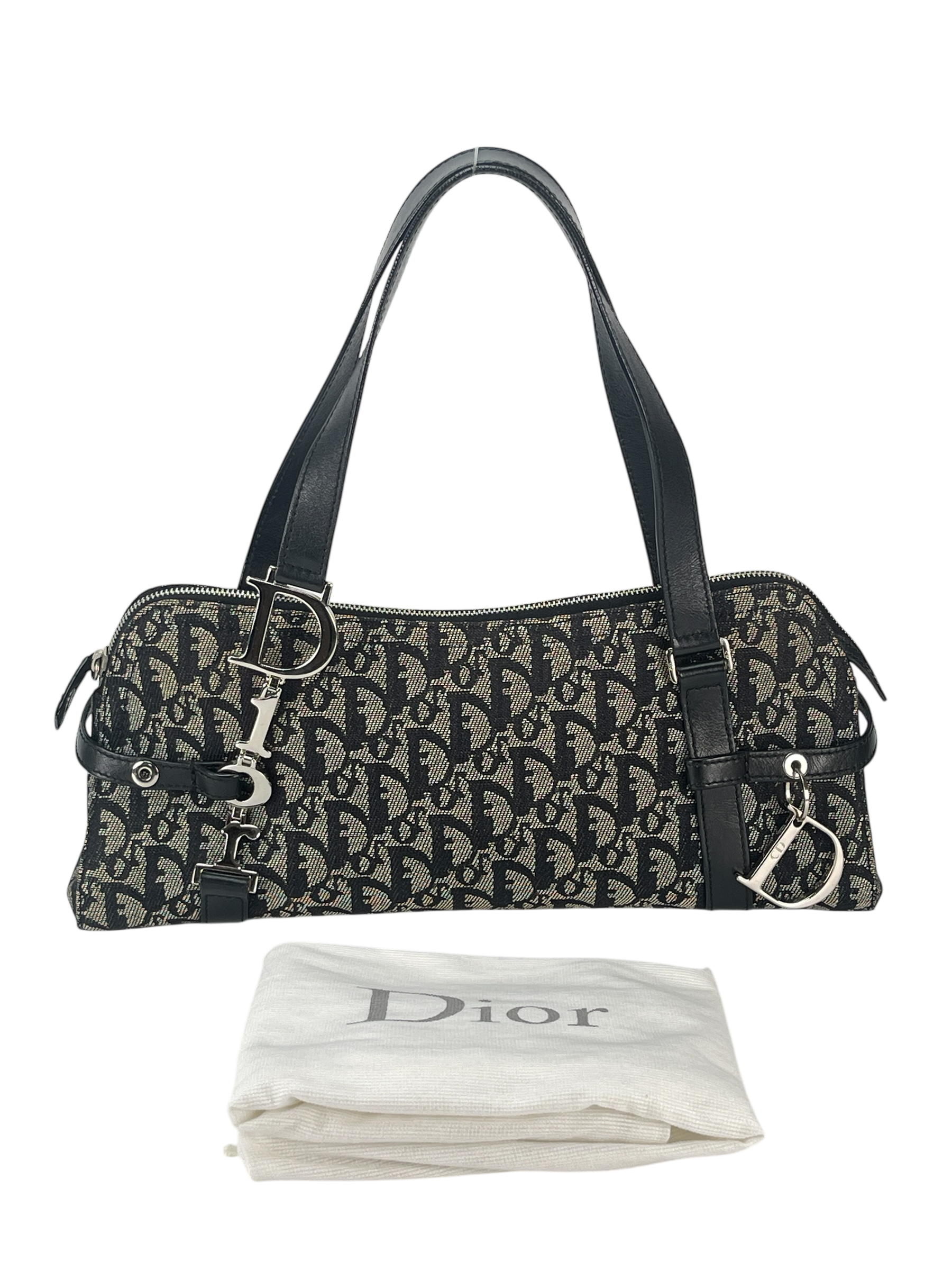 CHRISTIAN DIOR - Black Canvas Trotter Leather Shoulder Bag