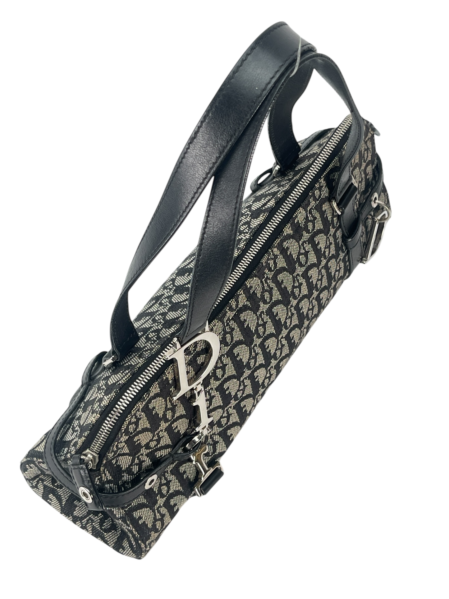CHRISTIAN DIOR - Black Canvas Trotter Leather Shoulder Bag