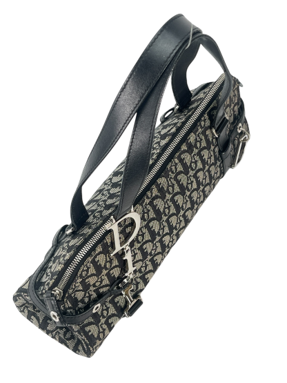 CHRISTIAN DIOR -  Black Canvas Trotter Leather Shoulder Bag