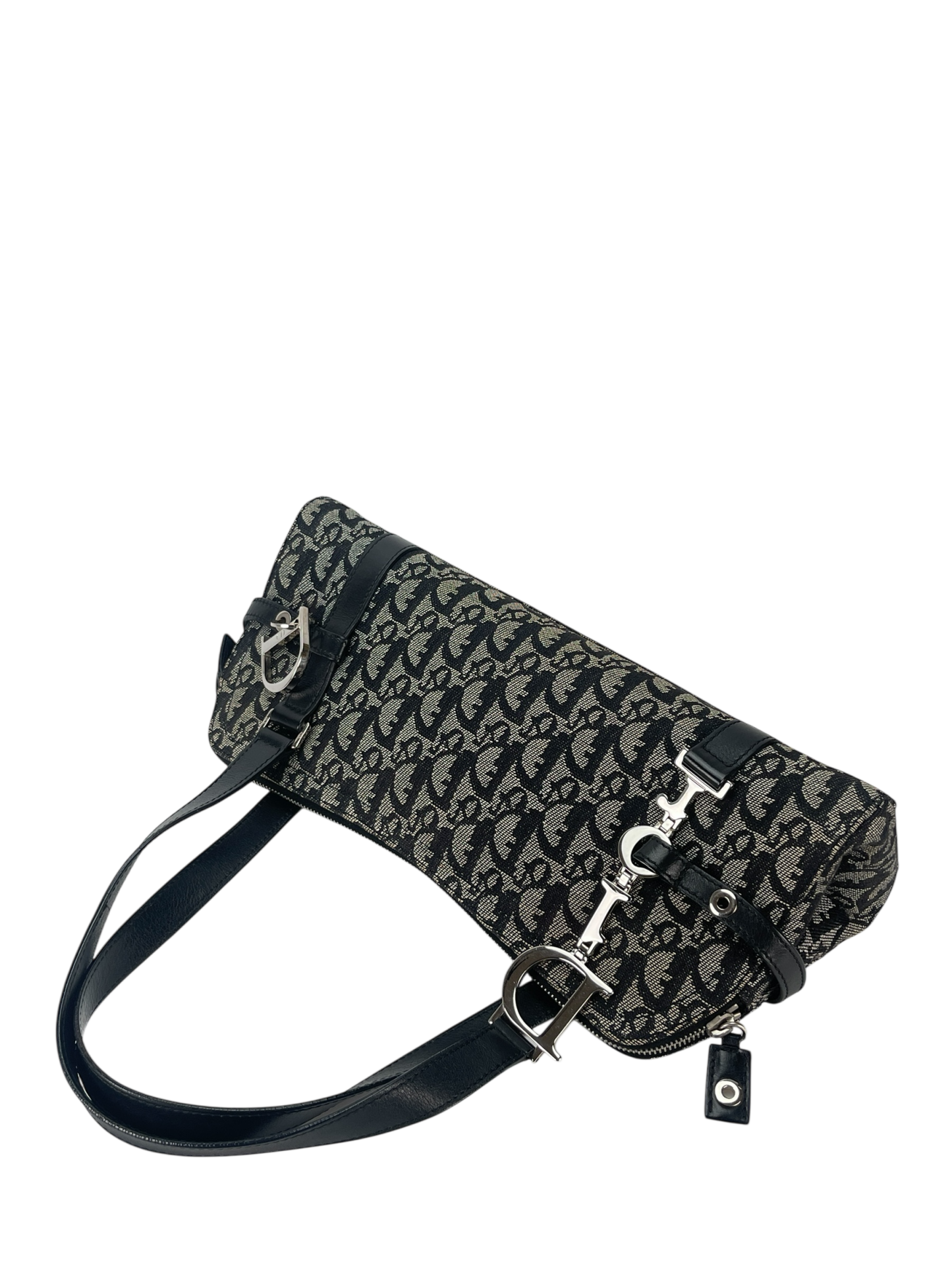 CHRISTIAN DIOR - Black Canvas Trotter Leather Shoulder Bag