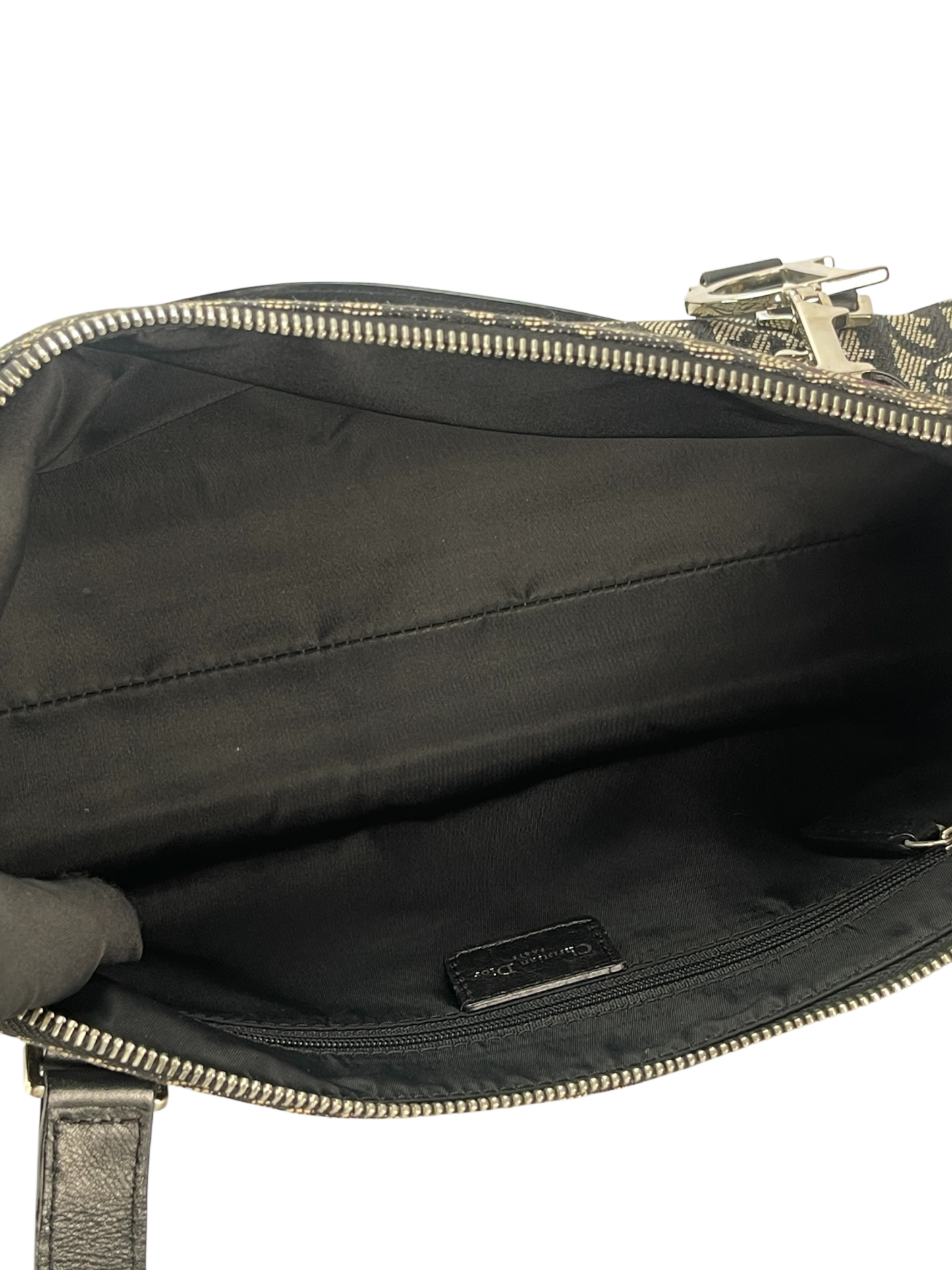 CHRISTIAN DIOR - Black Canvas Trotter Leather Shoulder Bag