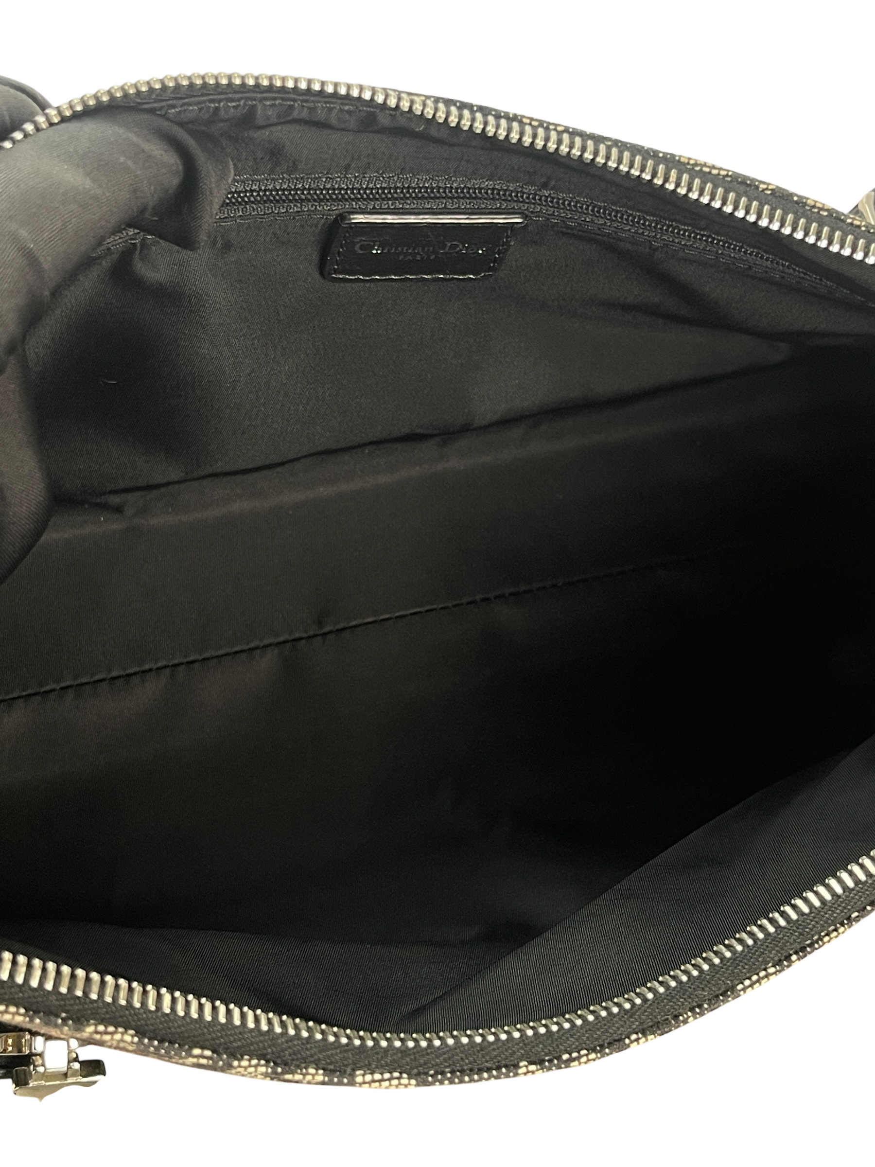 CHRISTIAN DIOR - Black Canvas Trotter Leather Shoulder Bag