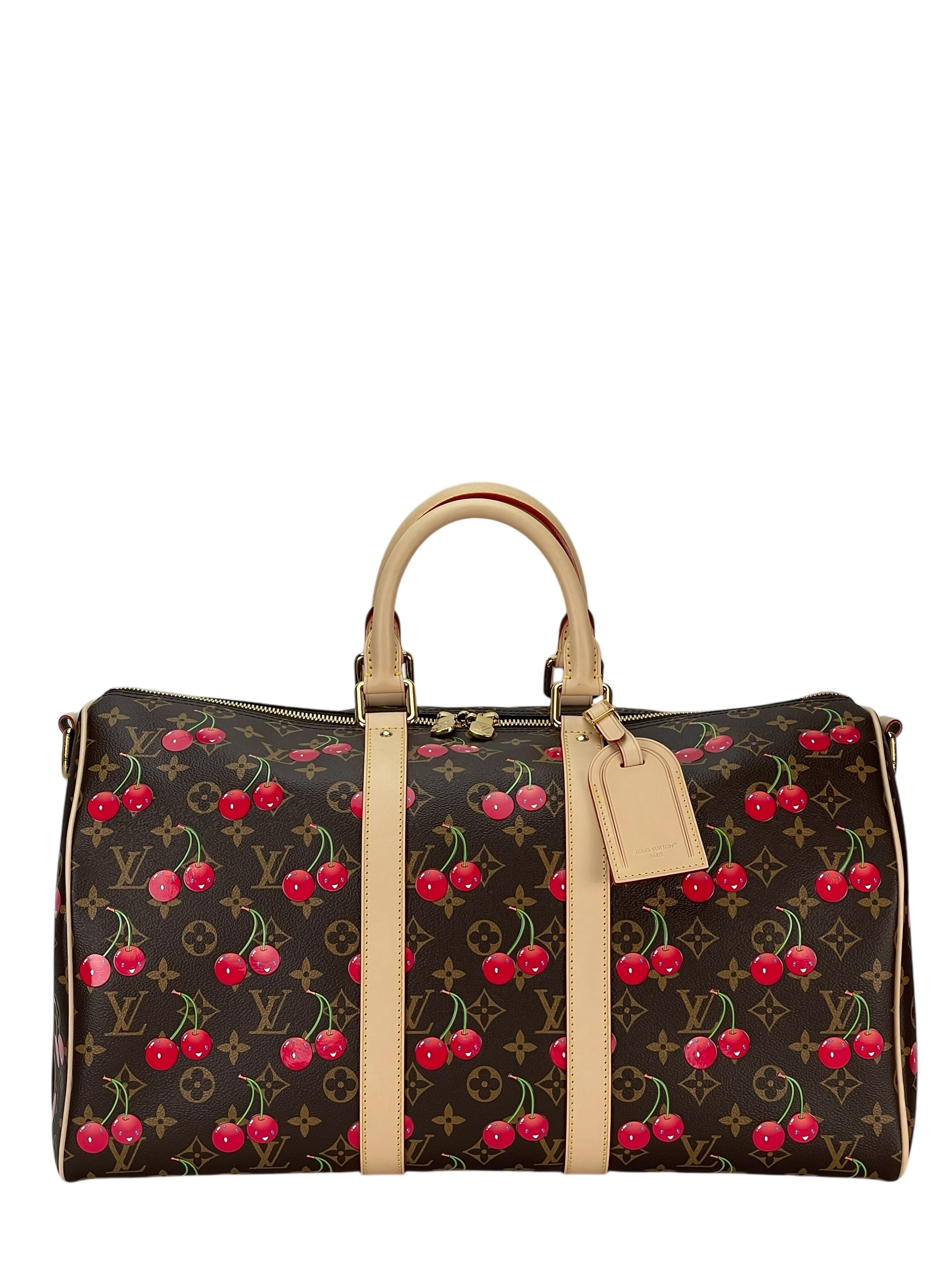 LOUIS VUITTON - LV × TM Blue Denim Cherry Monogram Keepall Bandouliere 45 Duffle Bag