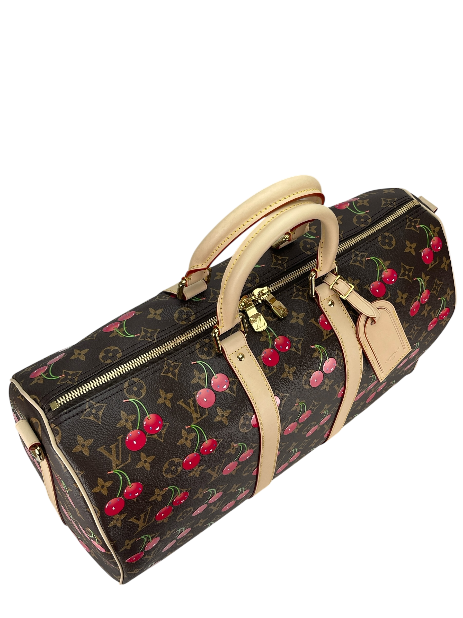 LOUIS VUITTON - LV × TM Blue Denim Cherry Monogram Keepall Bandouliere 45 Duffle Bag