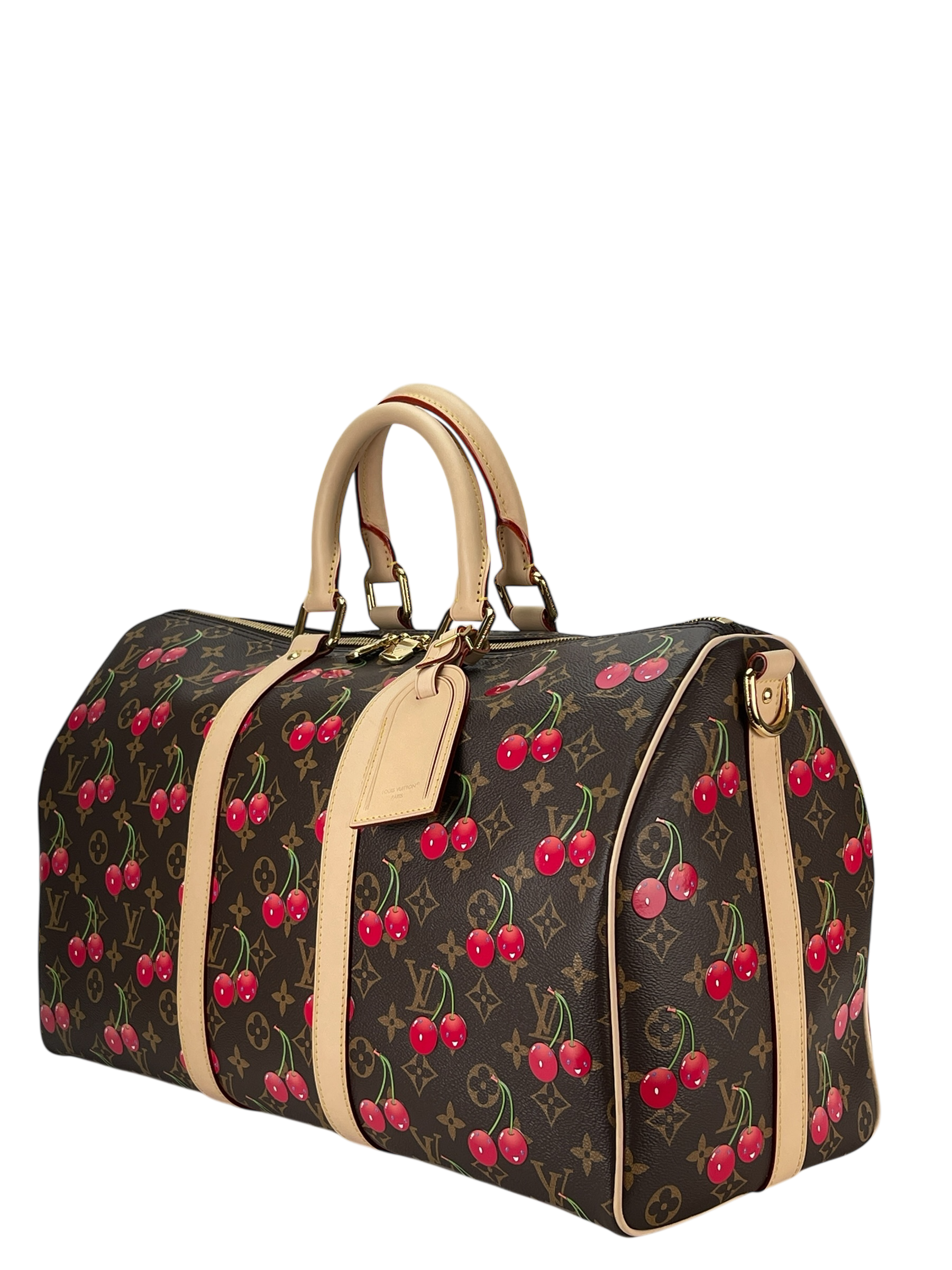 LOUIS VUITTON - LV × TM Blue Denim Cherry Monogram Keepall Bandouliere 45 Duffle Bag