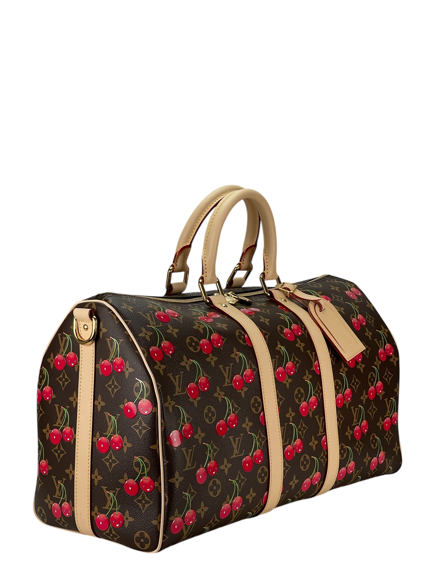 LOUIS VUITTON - LV × TM Blue Denim Cherry Monogram Keepall Bandouliere 45 Duffle Bag