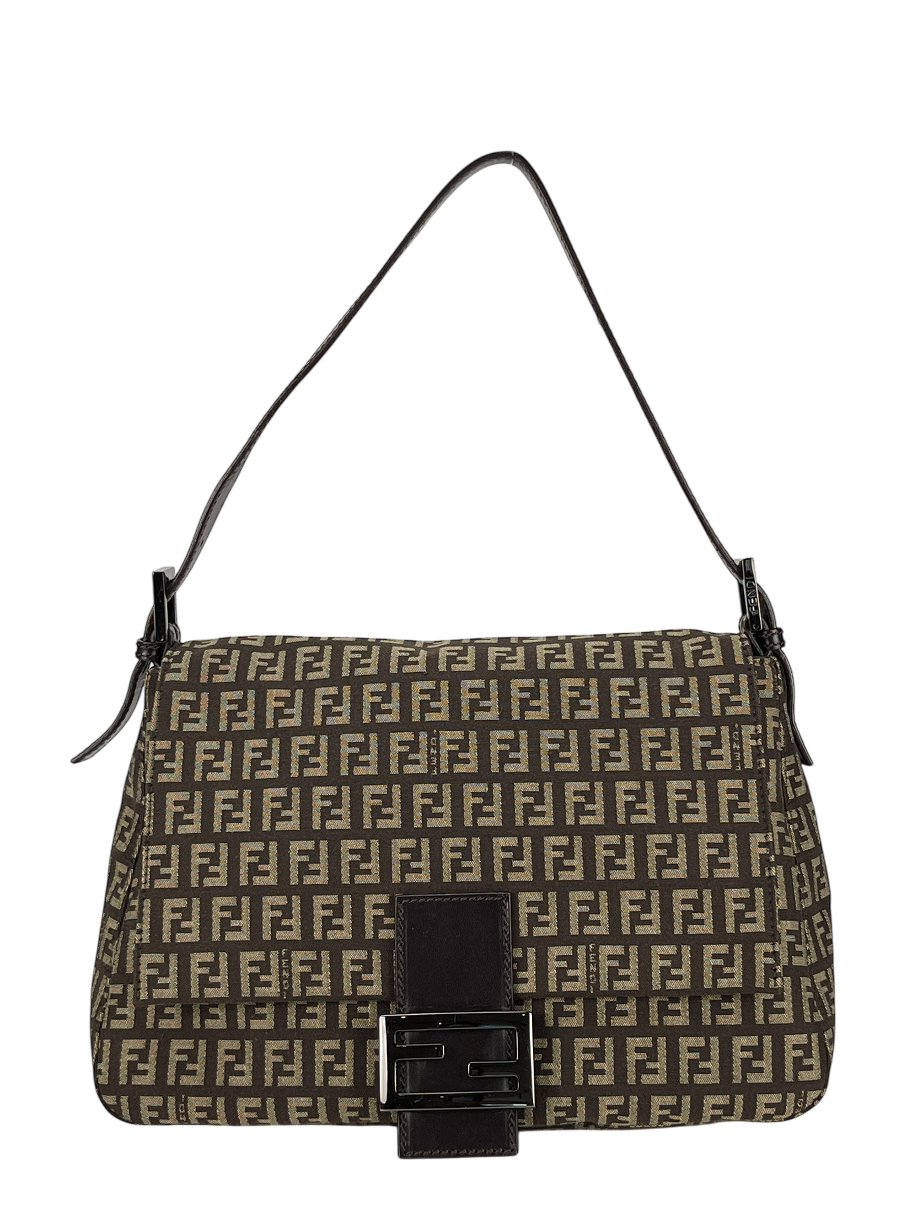 FENDI - Brown Canvas Mamma Baguette Handbag Gold Hardware