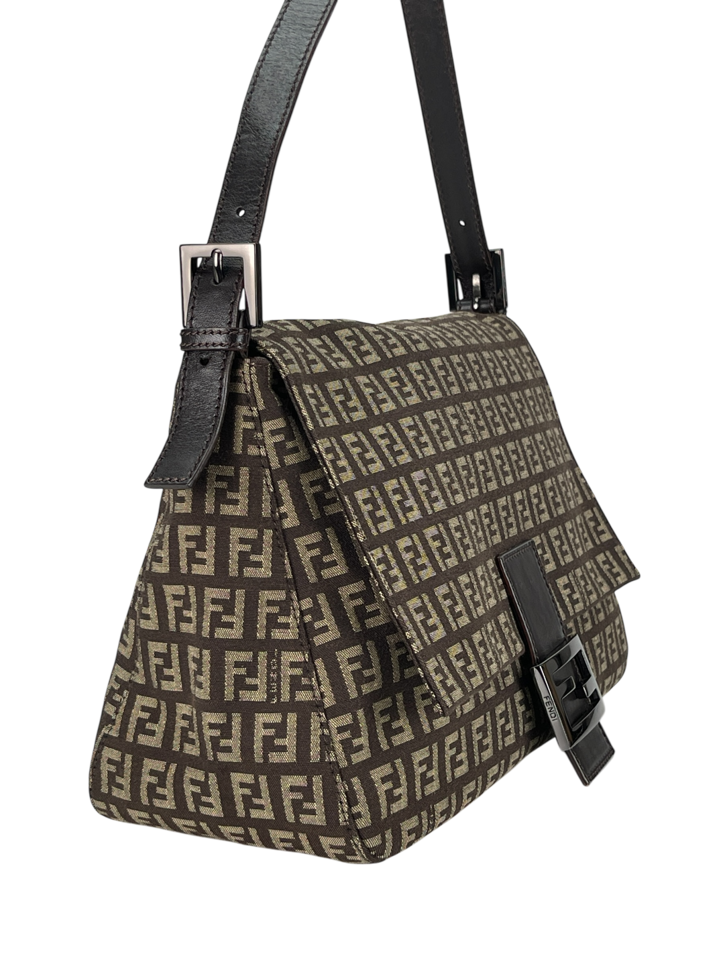 FENDI - Brown Canvas Mamma Baguette Handbag Gold Hardware