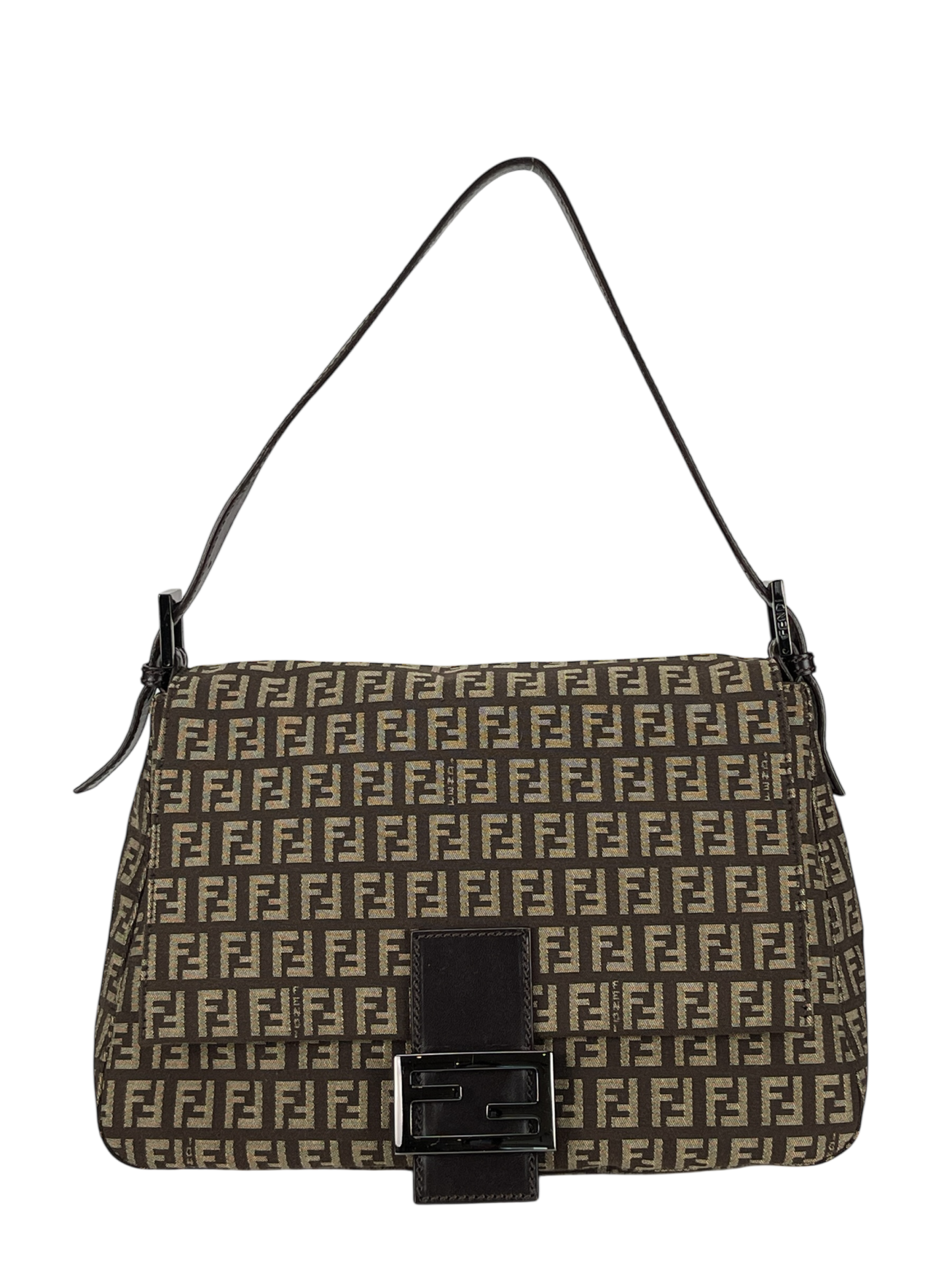 FENDI - Brown Canvas Mamma Baguette Handbag Gold Hardware