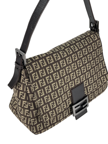 FENDI - Brown Canvas Mamma Baguette Handbag Gold Hardware