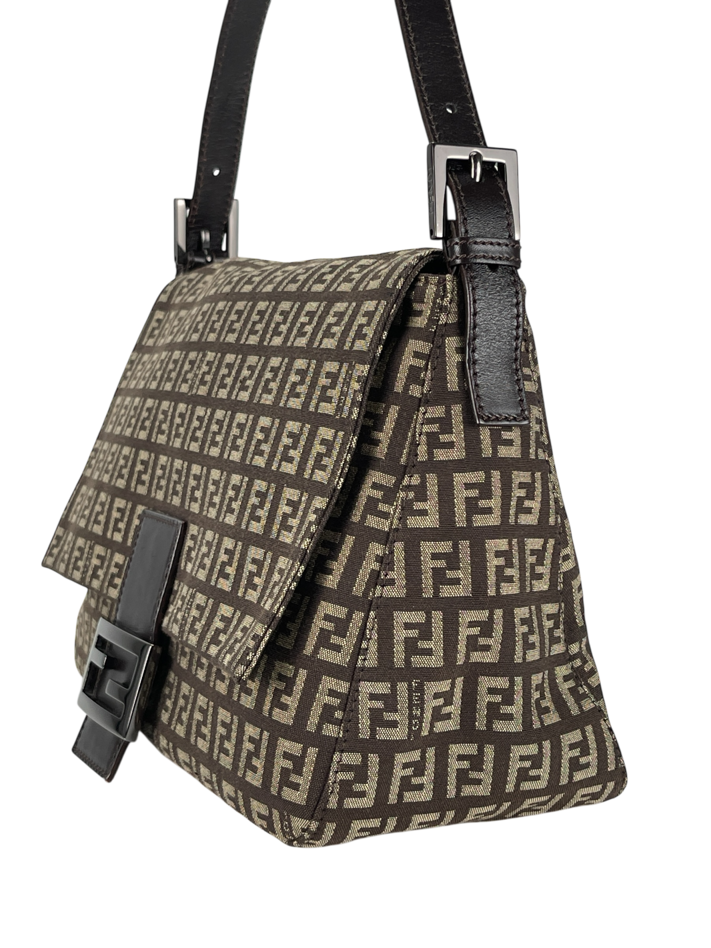 FENDI - Brown Canvas Mamma Baguette Handbag Gold Hardware