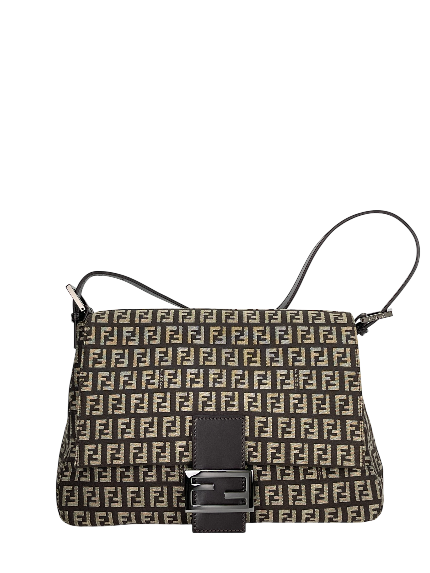 FENDI - Brown Zucca Mamma Baguette Handbag Gold Hardware