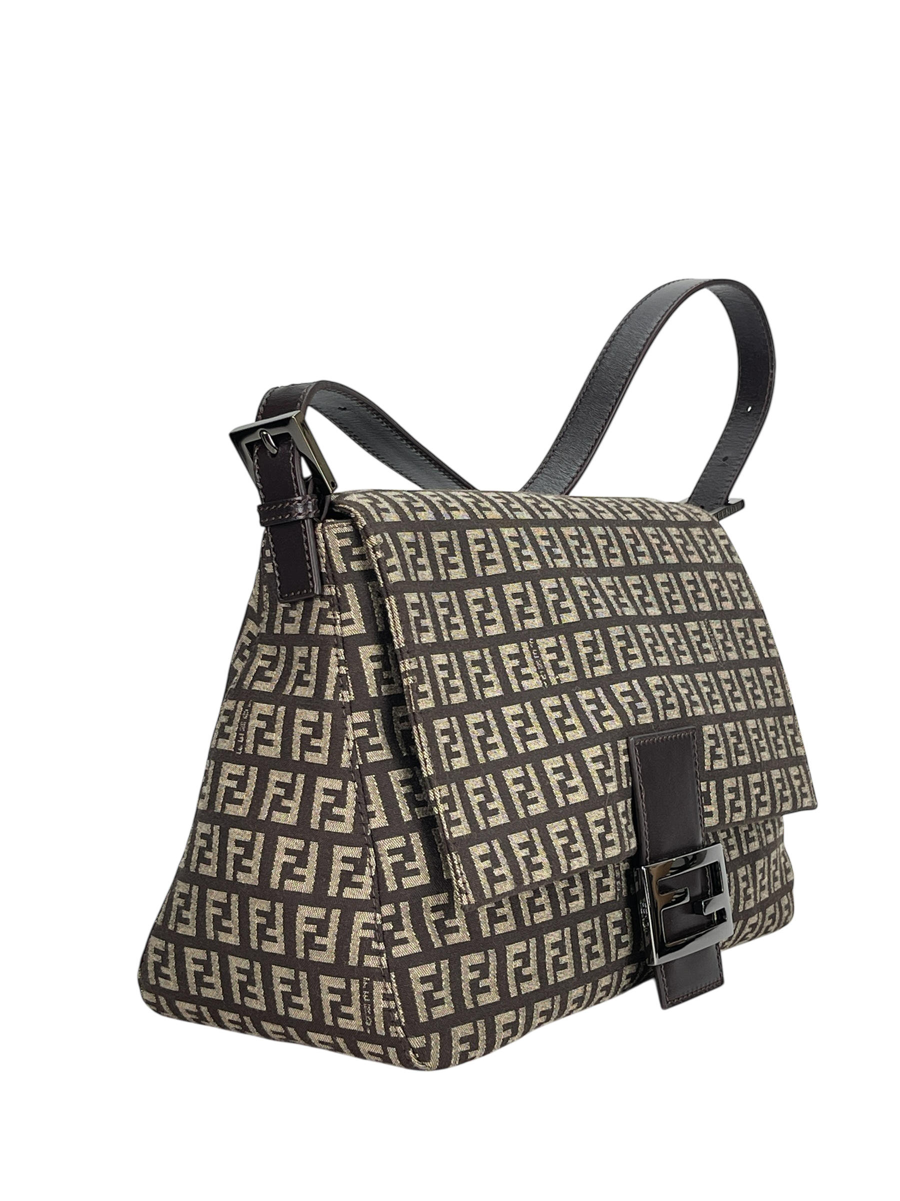 FENDI - Brown Zucca Mamma Baguette Handbag Gold Hardware