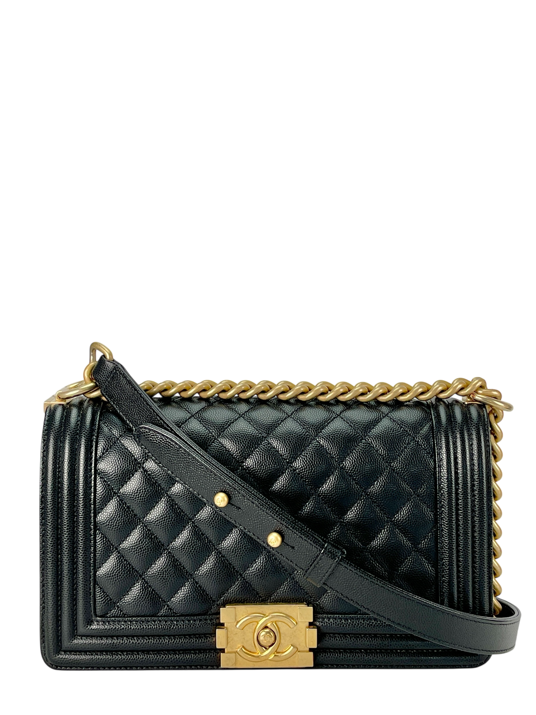 CHANEL - Medium Boy Flap Bag Black Caviar Gold Hardware