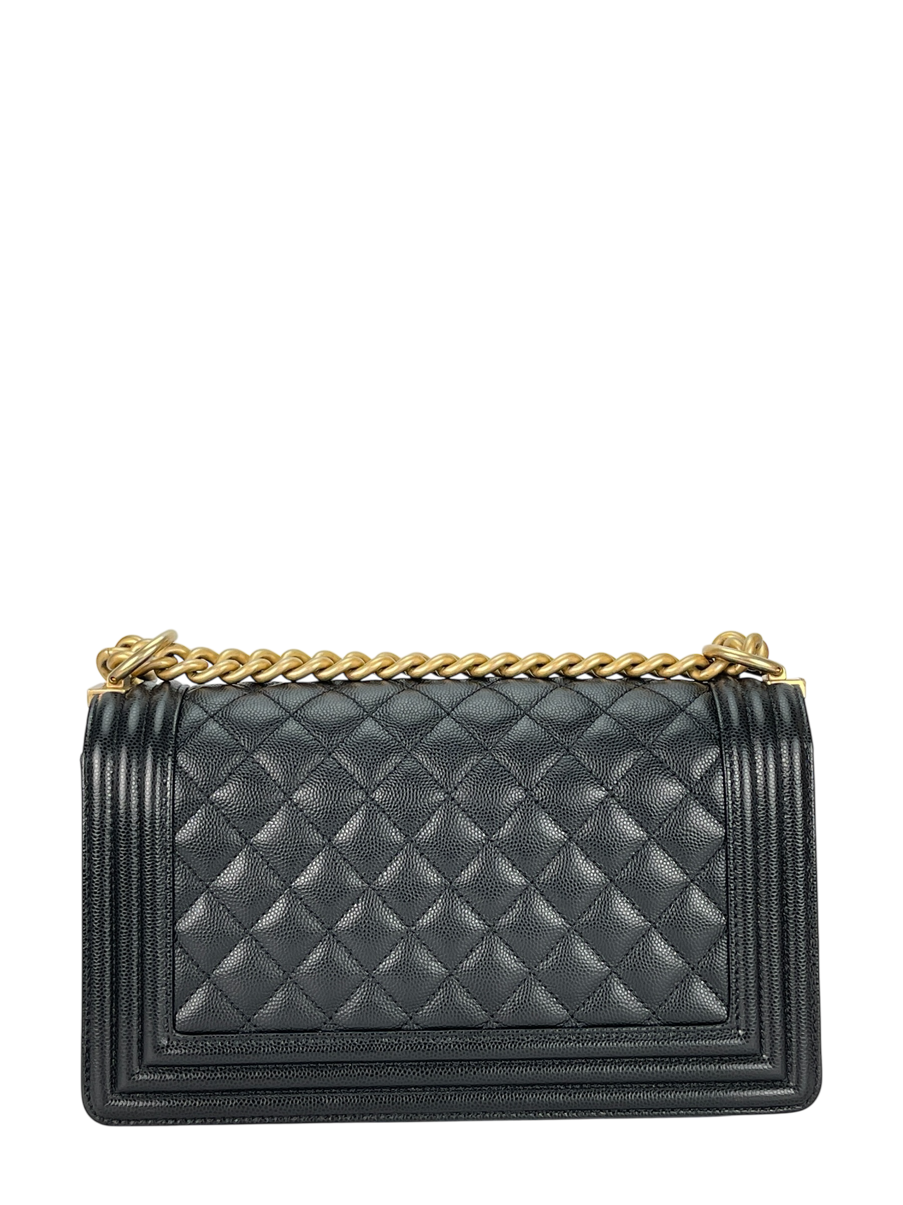 CHANEL - Medium Boy Flap Bag Black Caviar Gold Hardware