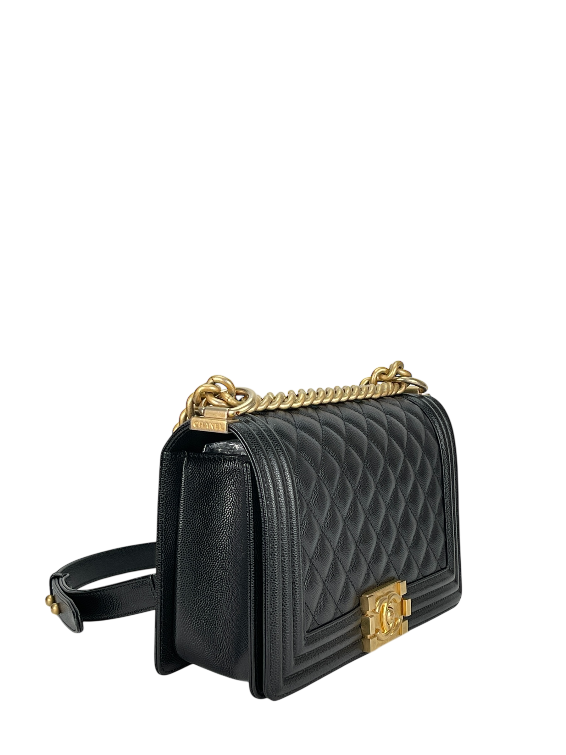 CHANEL - Medium Boy Flap Bag Black Caviar Gold Hardware