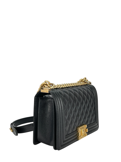 CHANEL - Medium Boy Flap Bag Black Caviar Gold Hardware