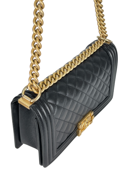 CHANEL - Medium Boy Flap Bag Black Caviar Gold Hardware