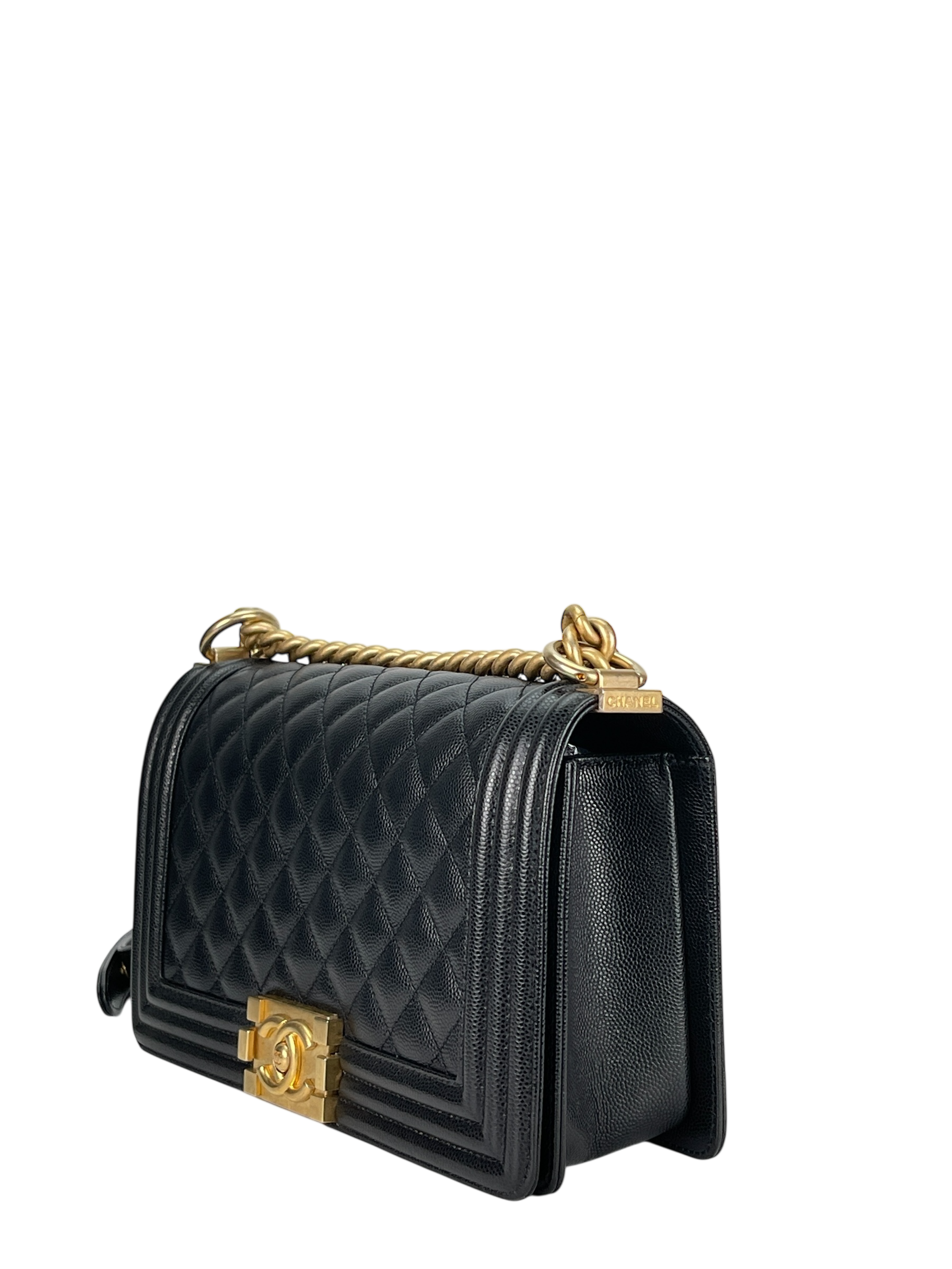 CHANEL - Medium Boy Flap Bag Black Caviar Gold Hardware