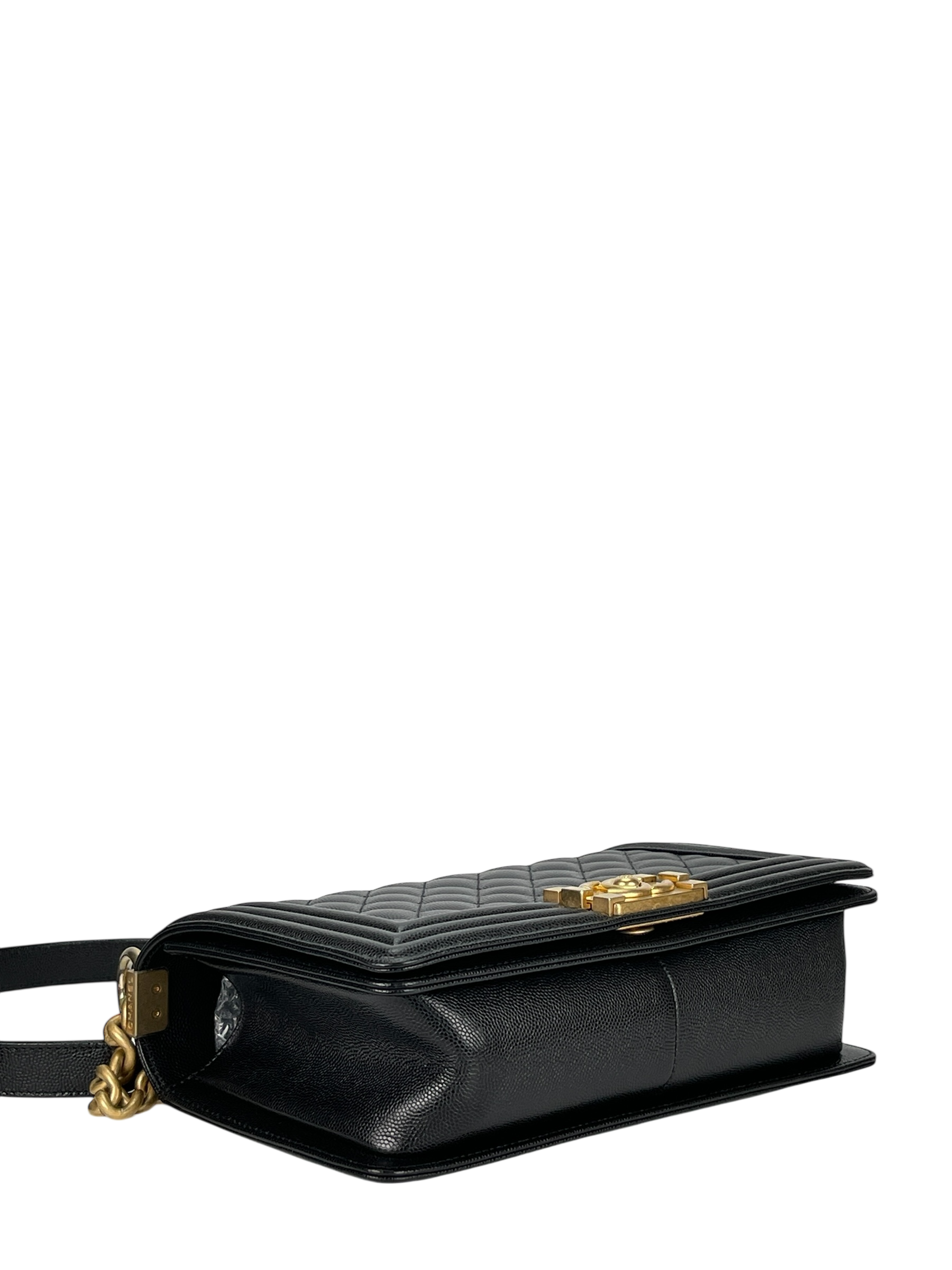 CHANEL - Medium Boy Flap Bag Black Caviar Gold Hardware