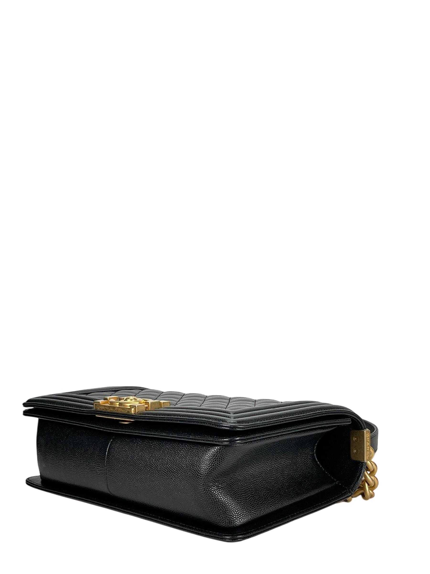 CHANEL - Medium Boy Flap Bag Black Caviar Gold Hardware