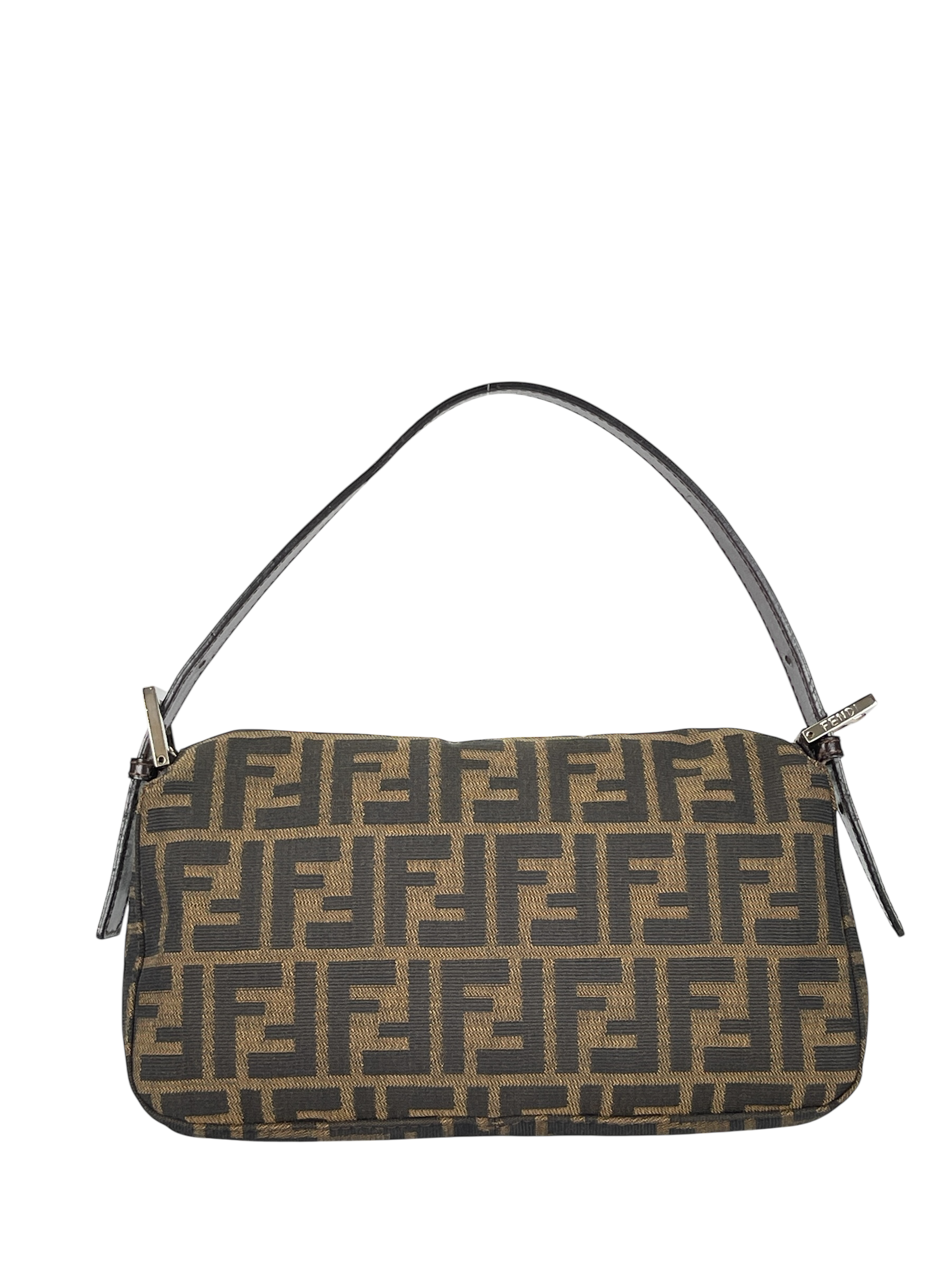 FENDI - Brown Canvas  Zucca Baguette Hand Bag 